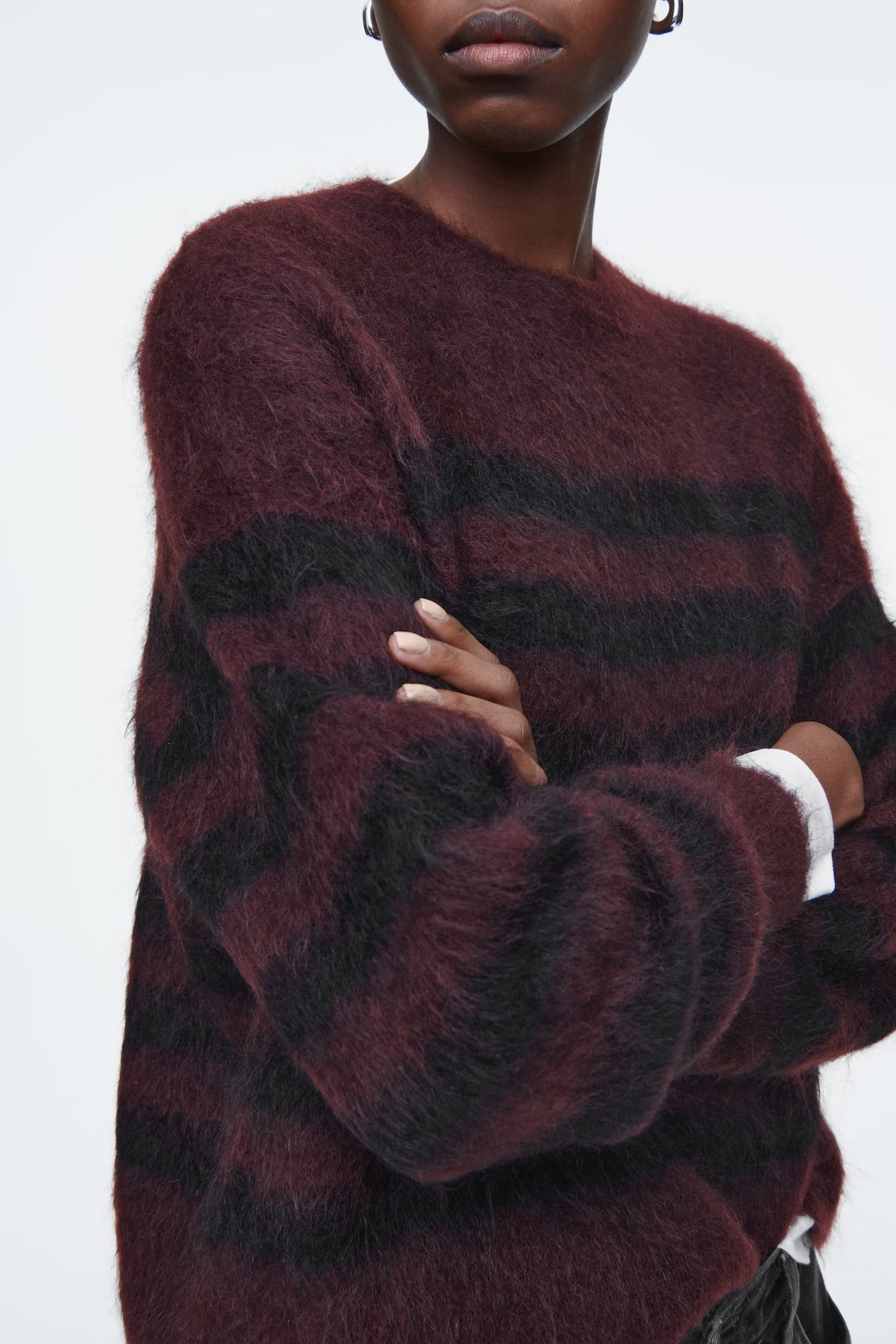 Cos NEW Mohair Merino Burgundy Stripe Jumper - S