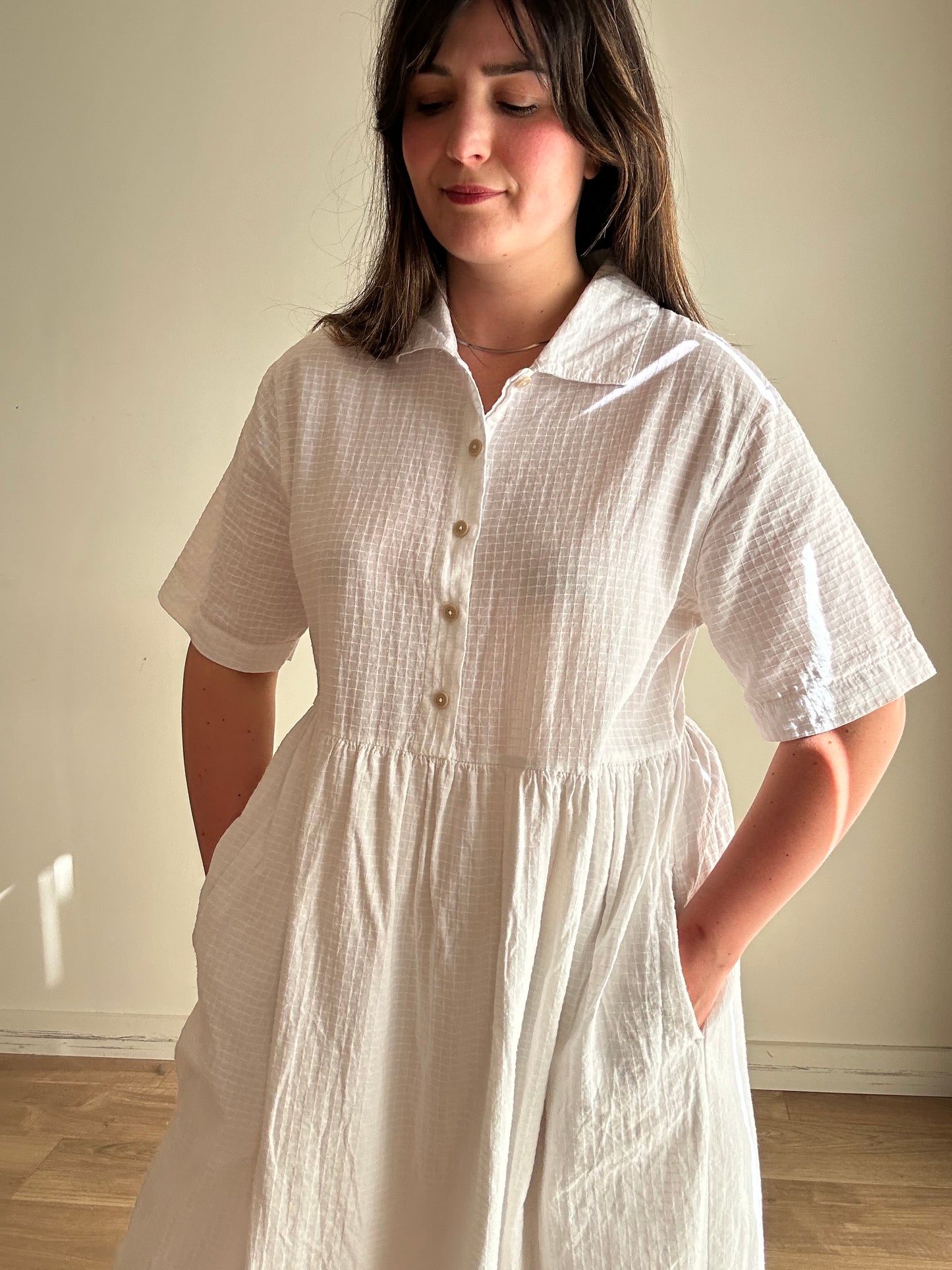 Folk Cotton Grid Shirt Dress, XL