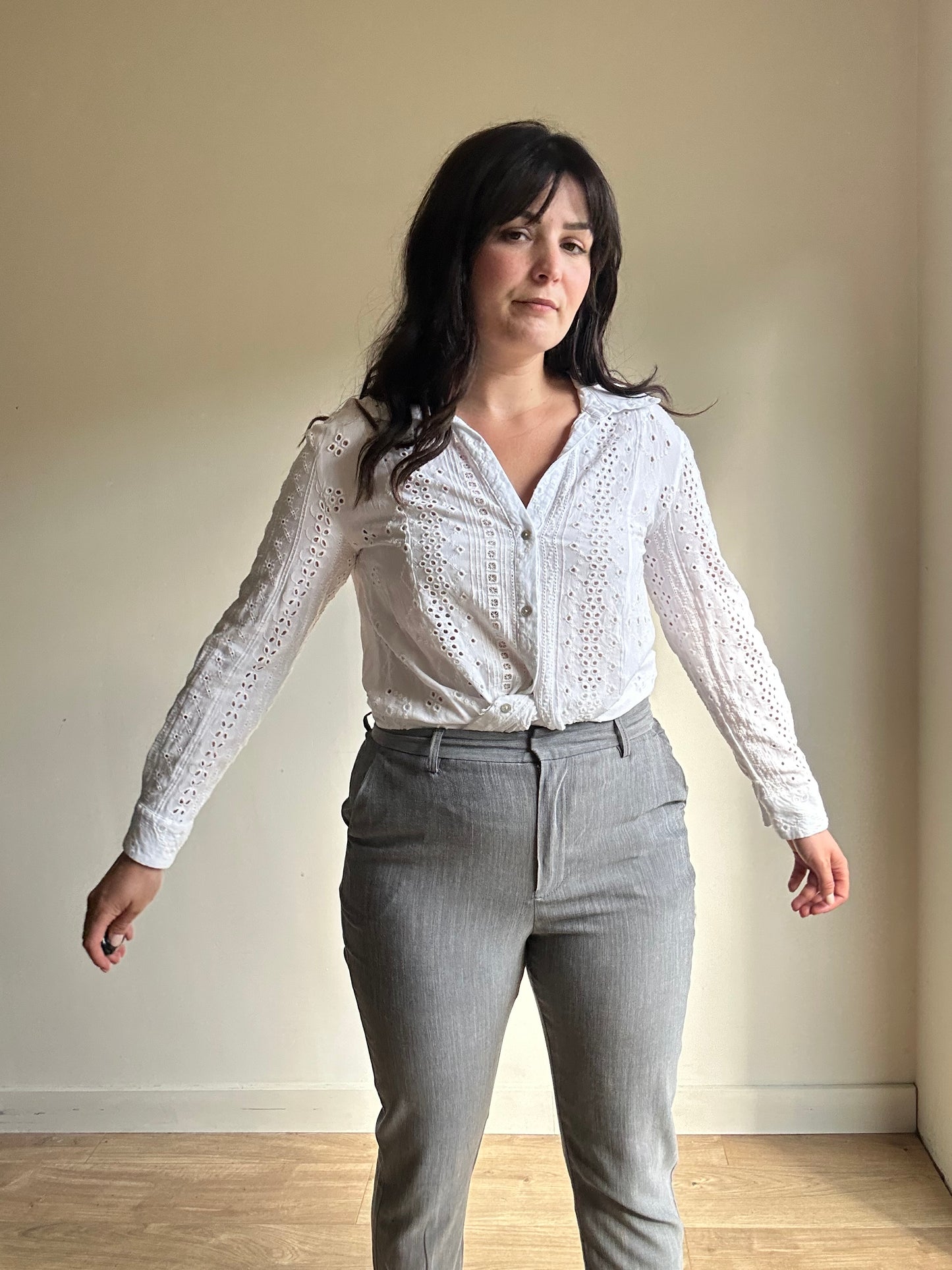 Ganni Grey Slim Tailored Trousers, UK 12-14