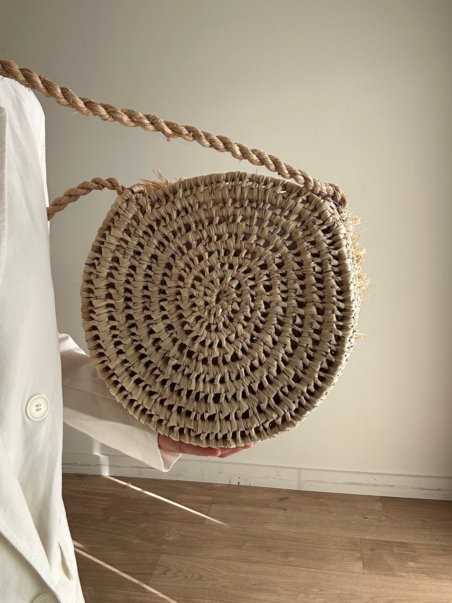 Straw Handmade Shaggy Round Crossbody Bag, O/S