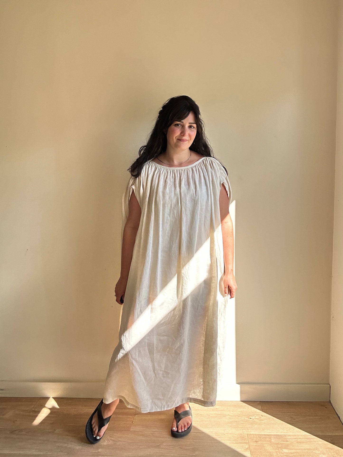 Black Crane Gathered Shoulder Maxi Dress, One Size