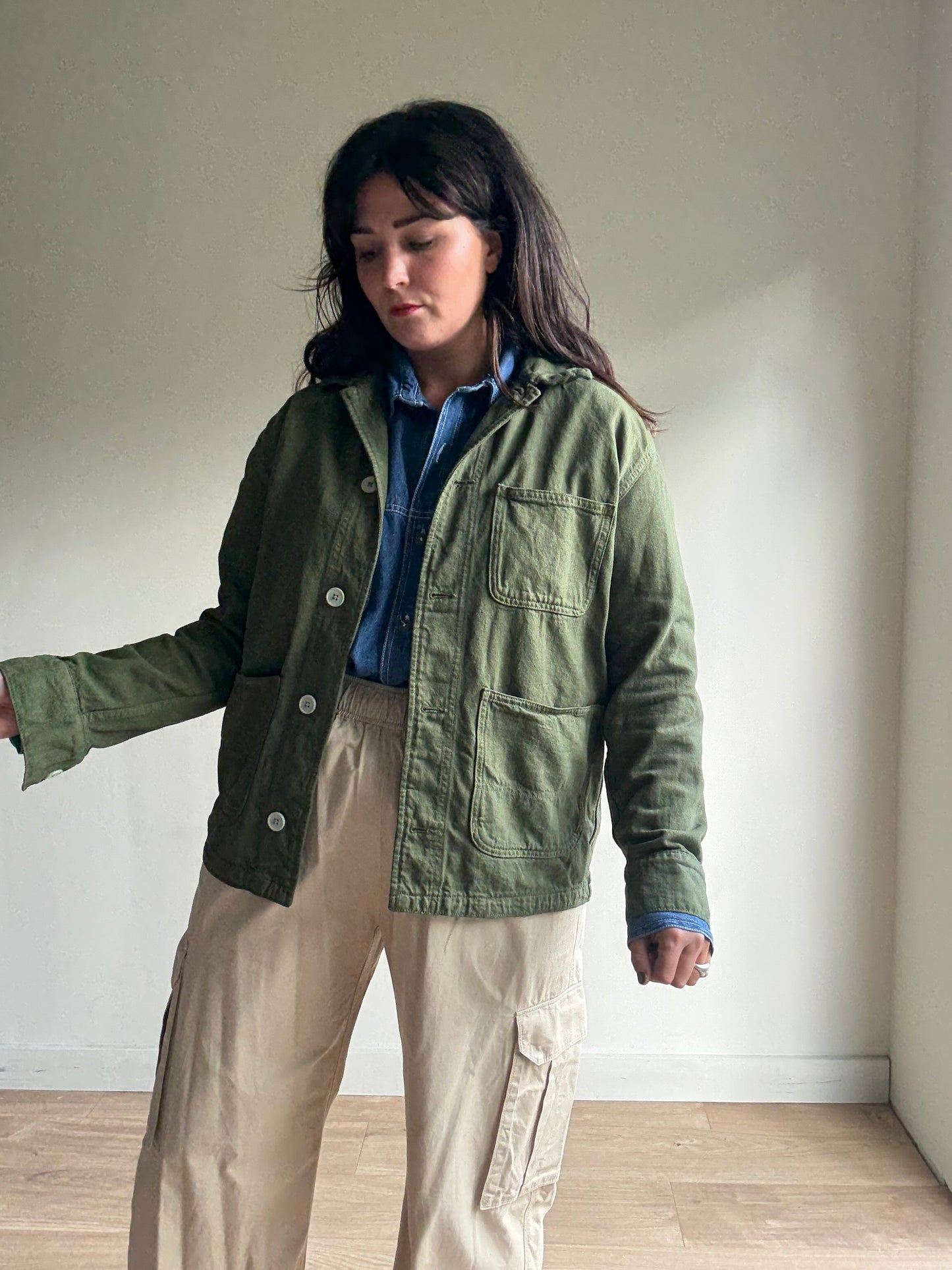 Green Zara Cotton Casual Jacket, S