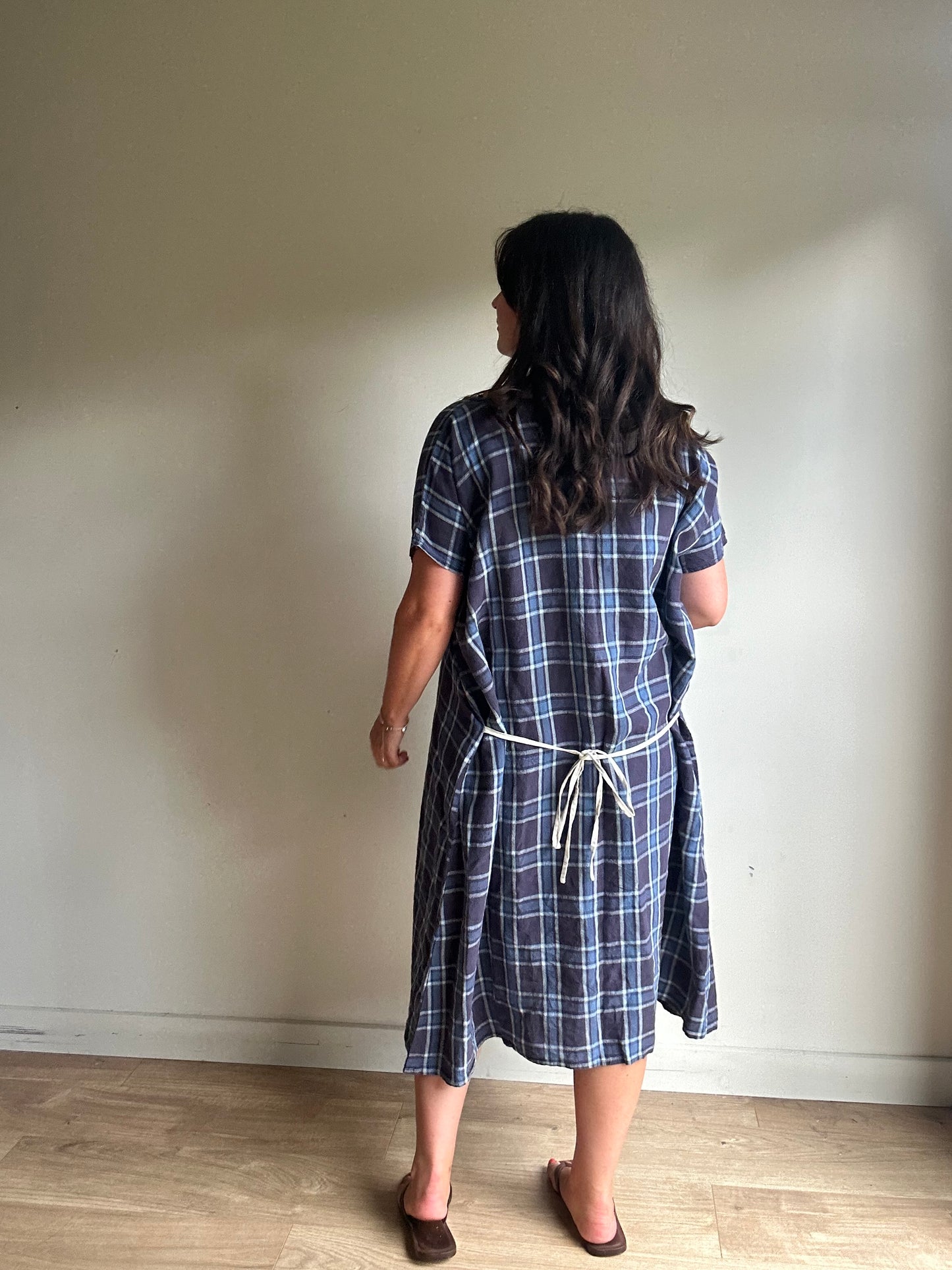 Apuntob Pure Linen Check Dress, L/XL