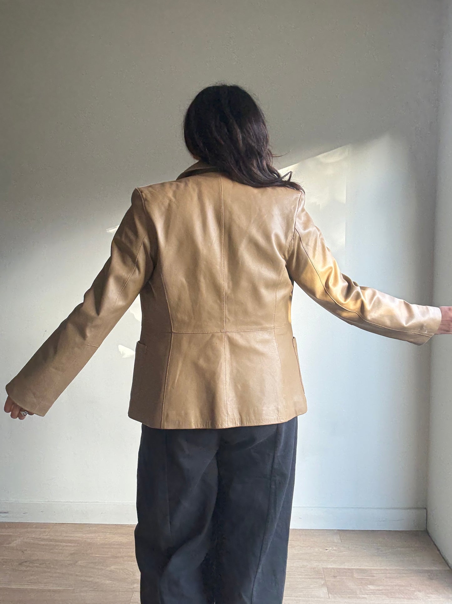 Camel Vintage Genuine Leather Jacket, M