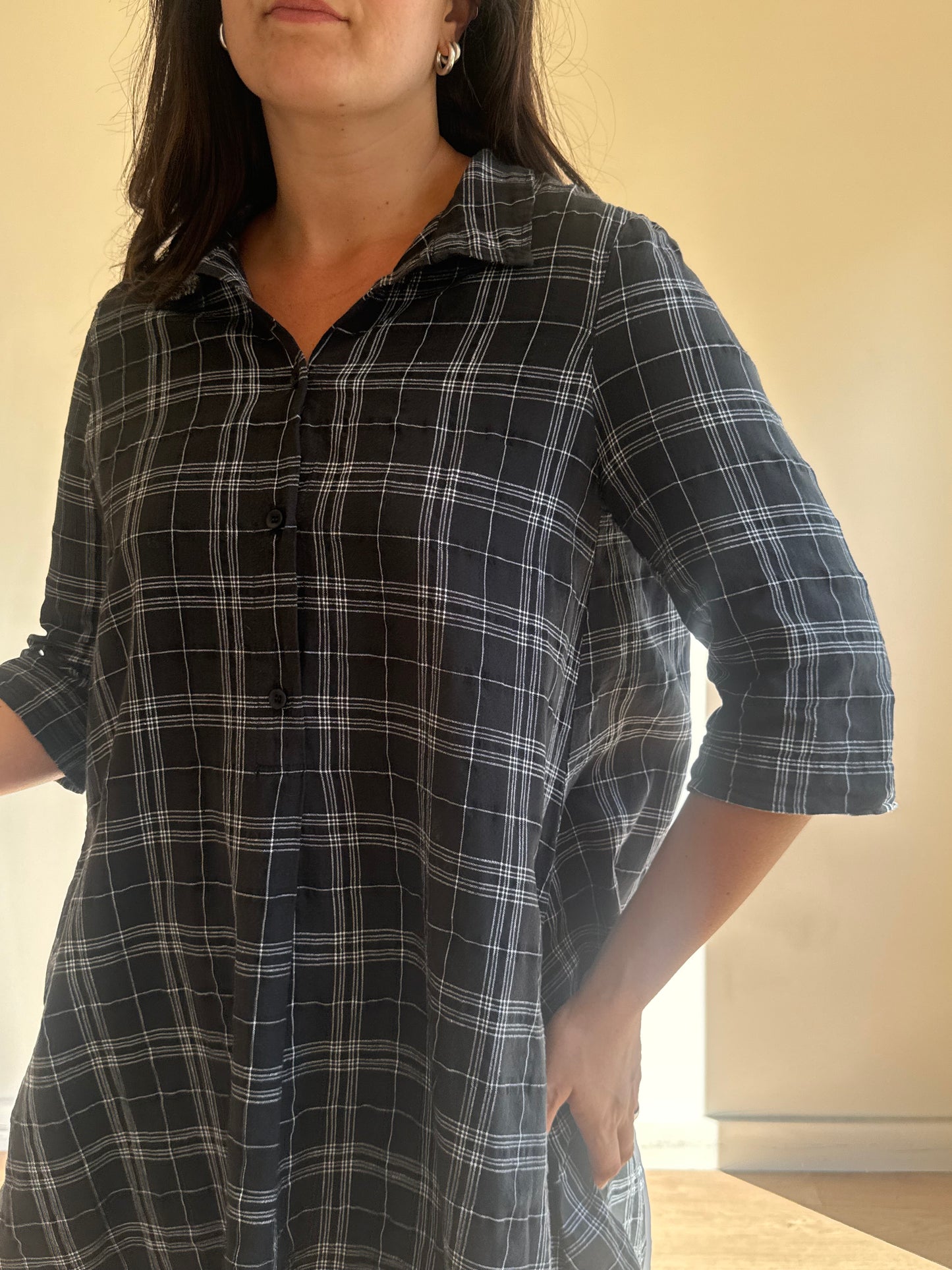 OSKA Check Cotton & Linen Shirt Dress, S-M
