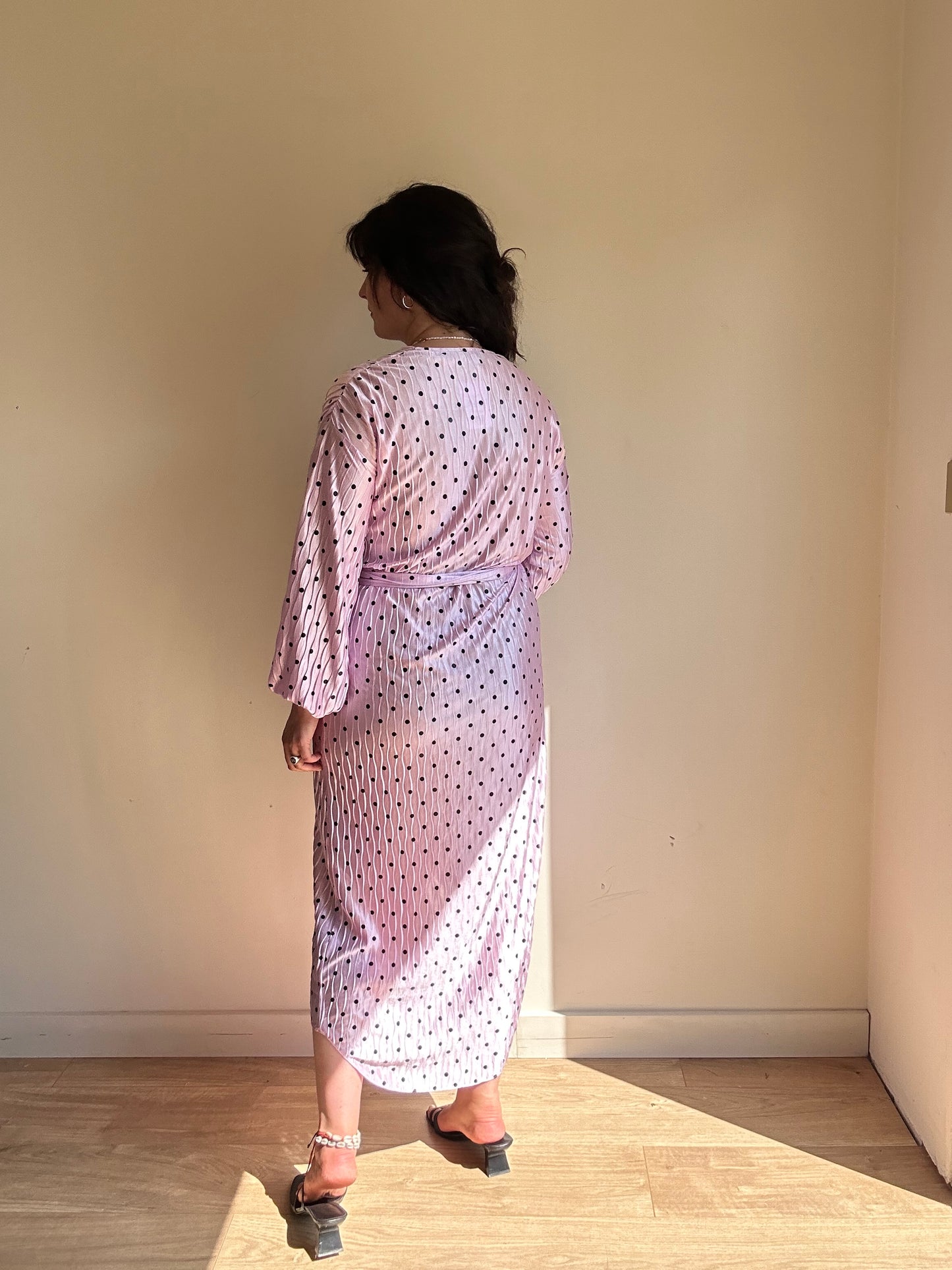 Polka Dot Crinkle Wrap Dress, S/M