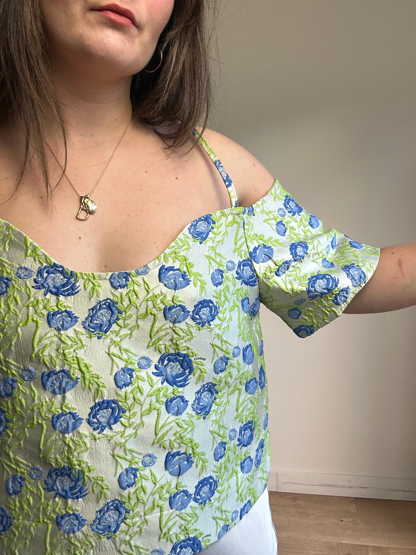 Ganni NEW Floral Jacquard Blouse, 42
