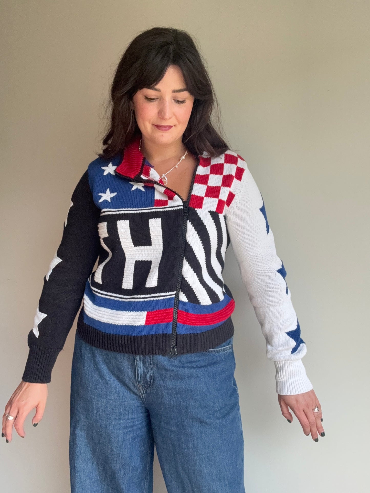 Tommy Hilfiger Star and Stripes Zip Up Knit, S-M