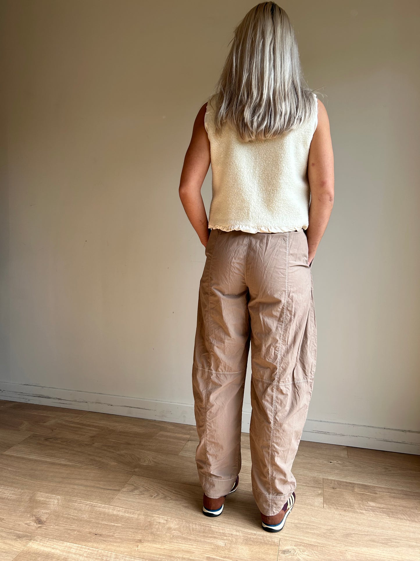 Ganni Barrell Leg Contrast Stitch Trousers, 36