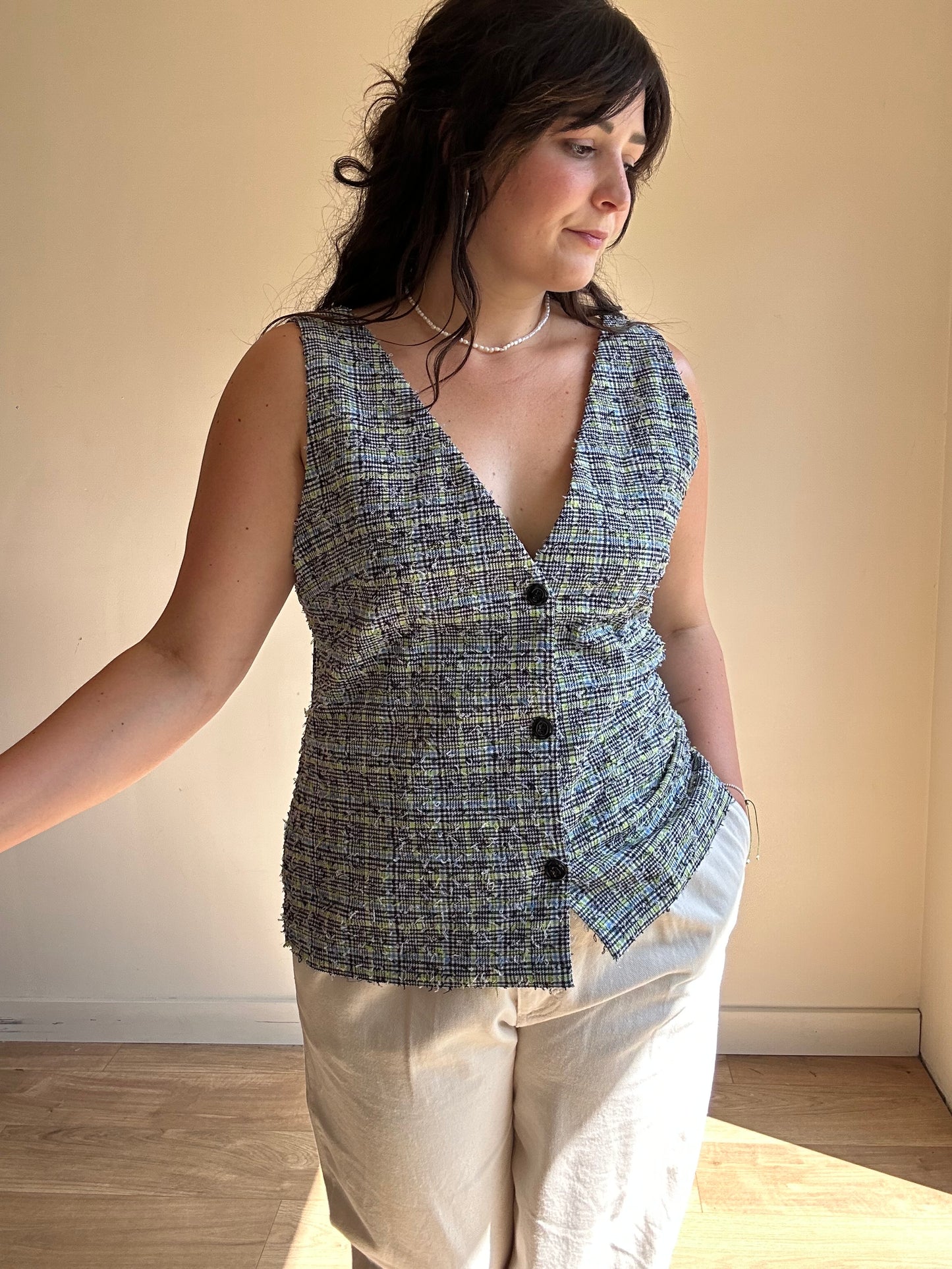 Stine Goya Textured Check Waistcoat Top, XL