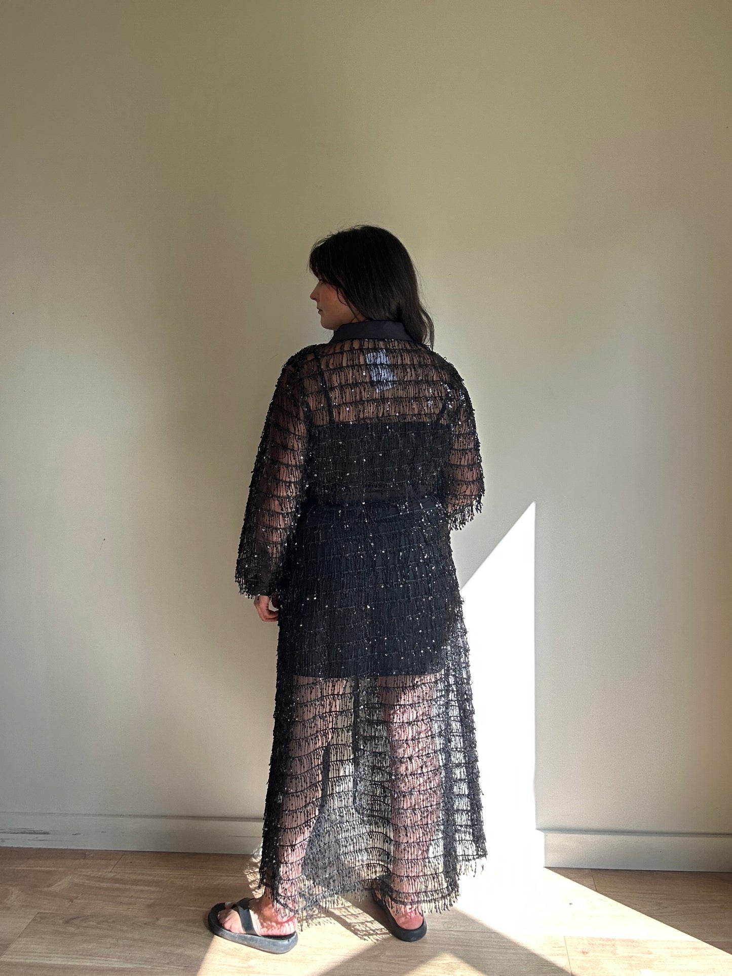Zara Sequin Fringe Shirt Dress, L