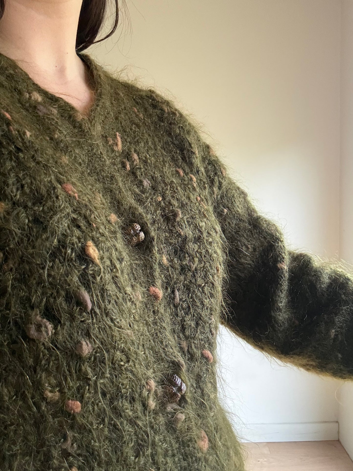 Hanknitted Open Knit Cardigan, M/L