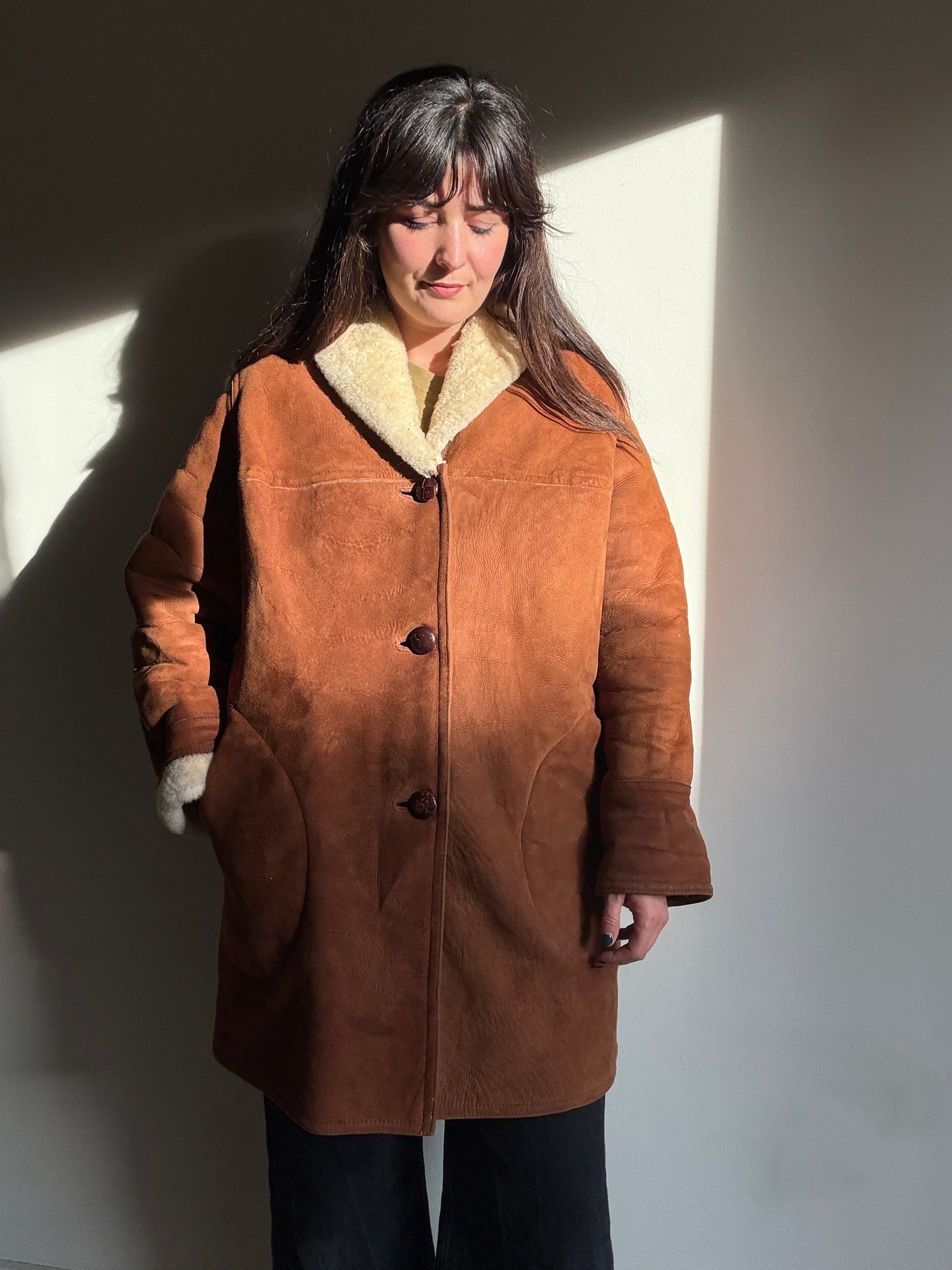 Vintage Sheepskin Shearling Coat, L/XL