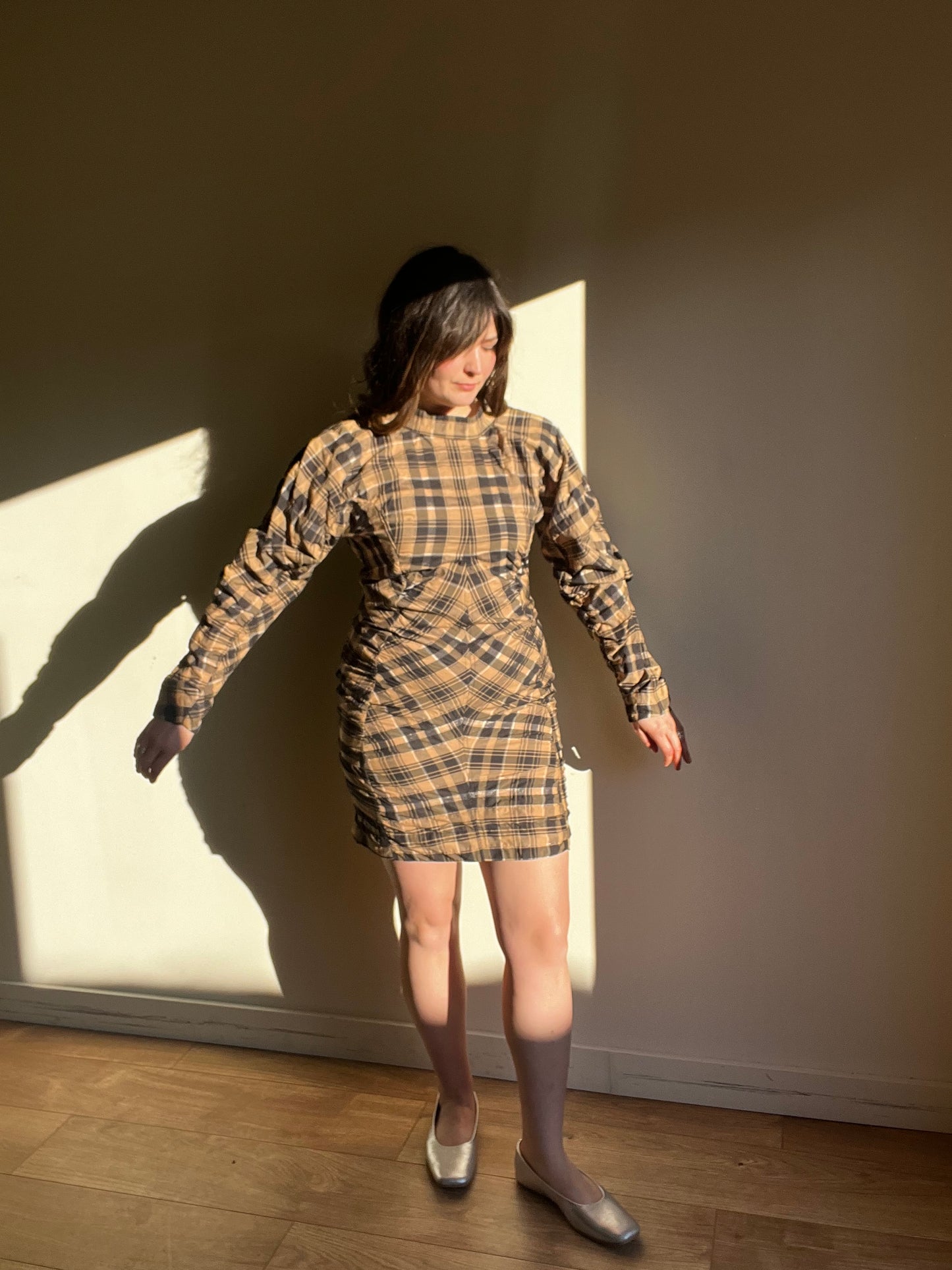 Ganni Check High Neck Mini Dress, 40
