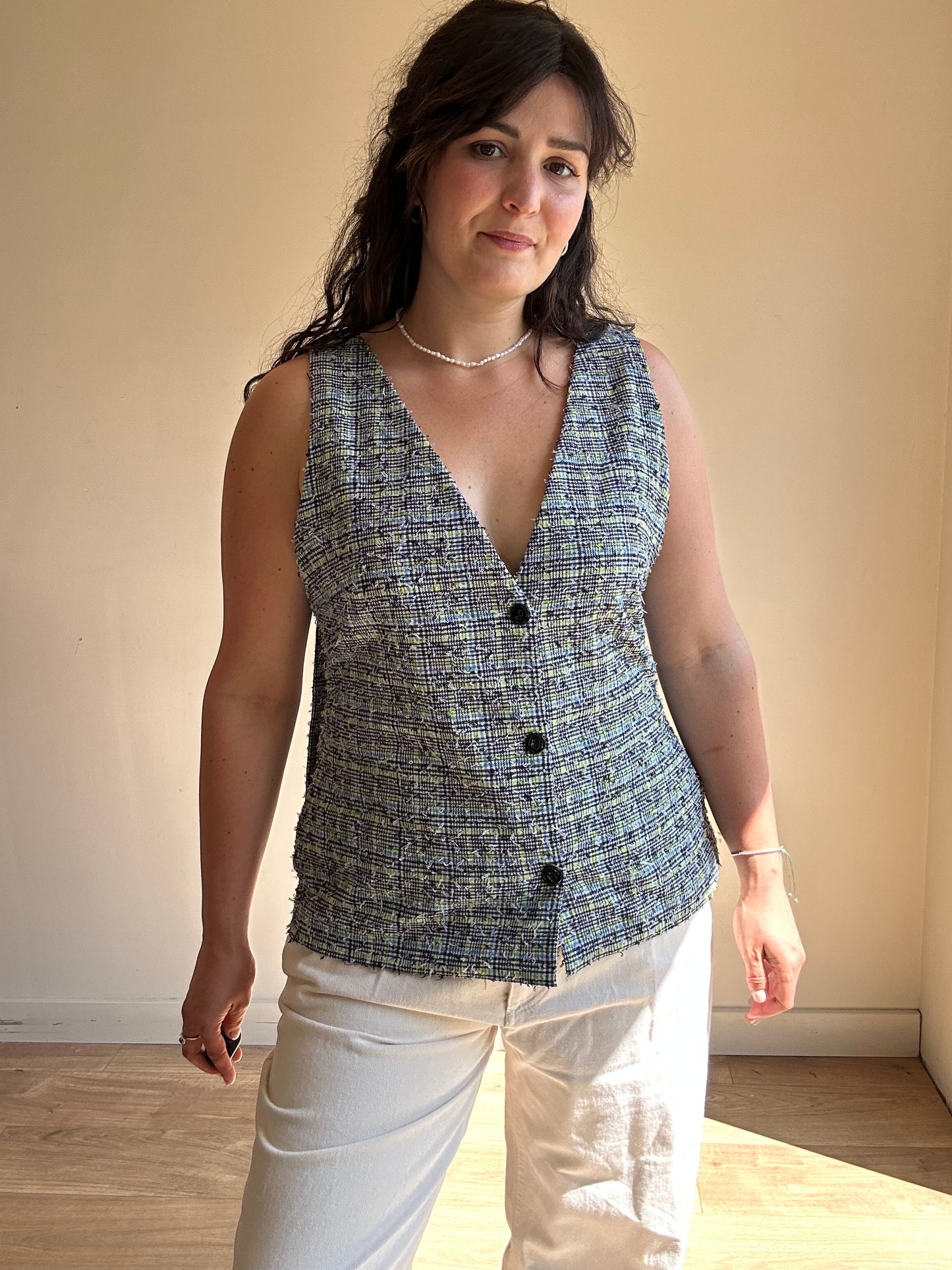 Stine Goya Textured Check Waistcoat Top, XL