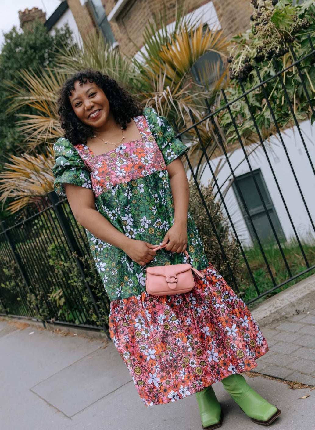 Mary Benson Zelda Dress in Pink & Green Floral, XL