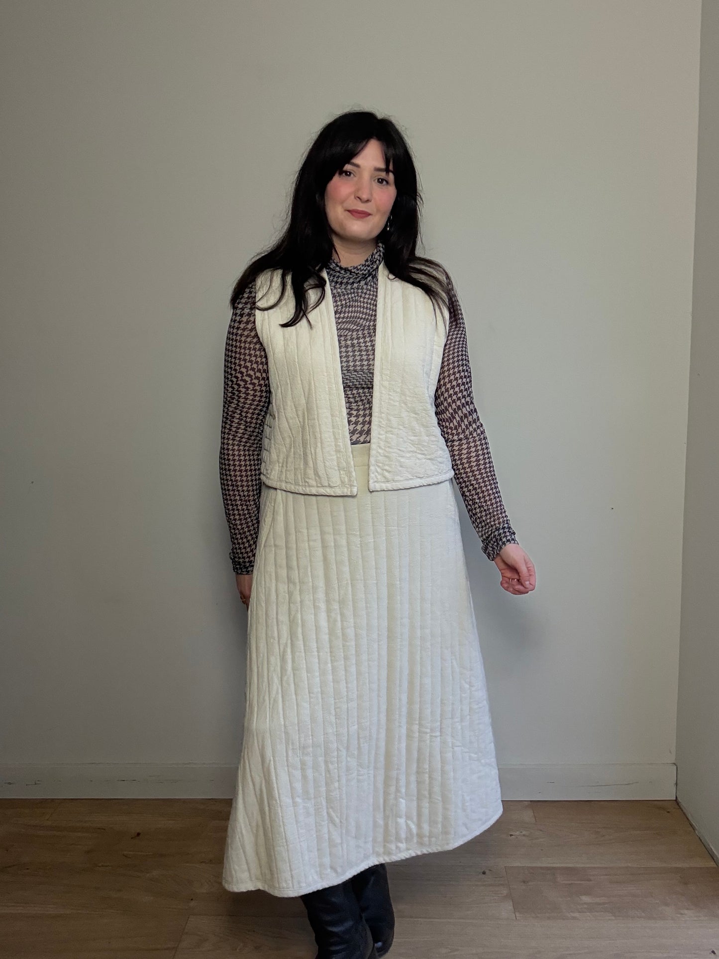 Black Crane Quilted Stripe Circle Skirt, S-M