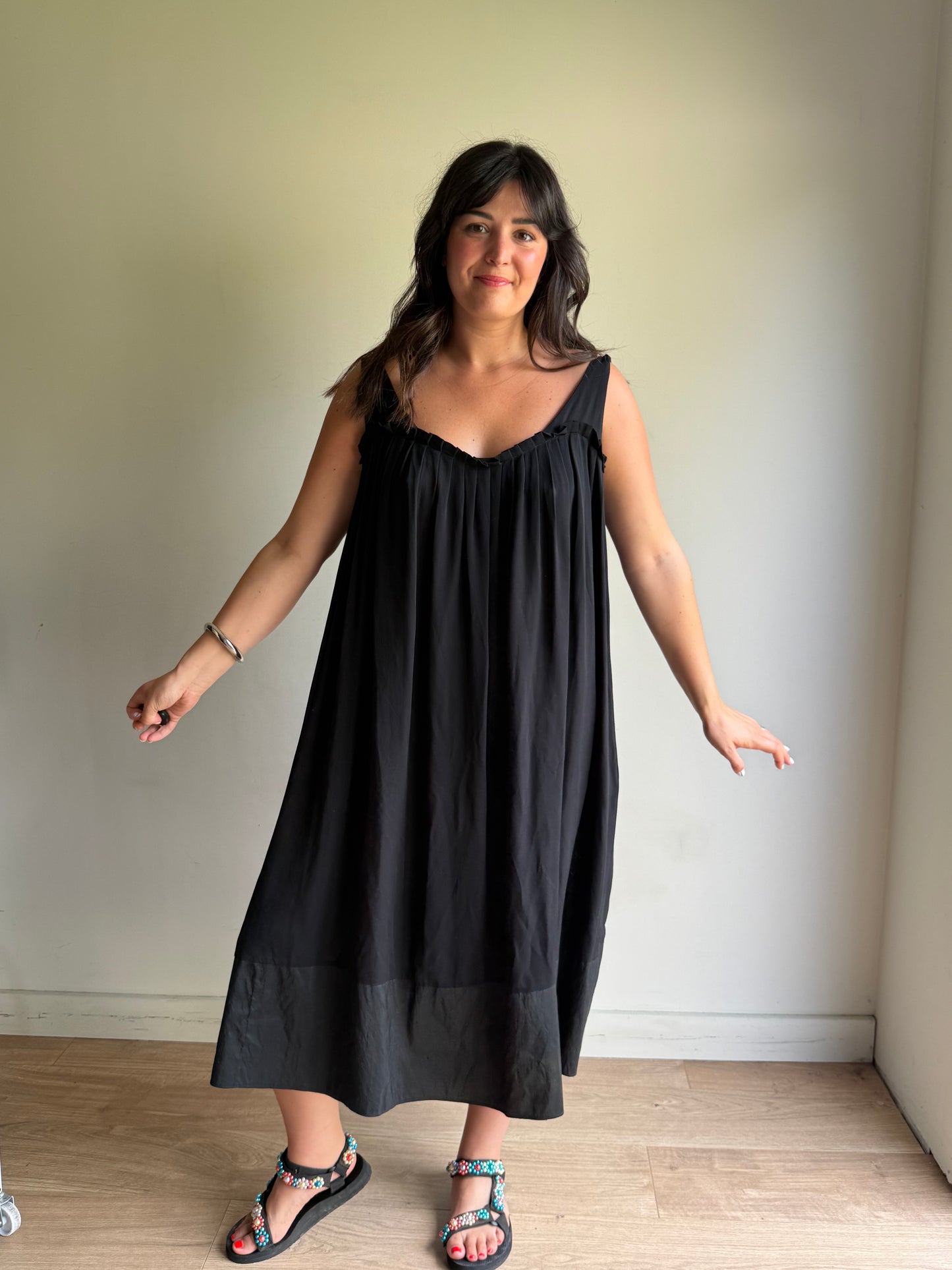 Vintage Nicole Farhi Pure Silk Pleated Panel Dress, 16