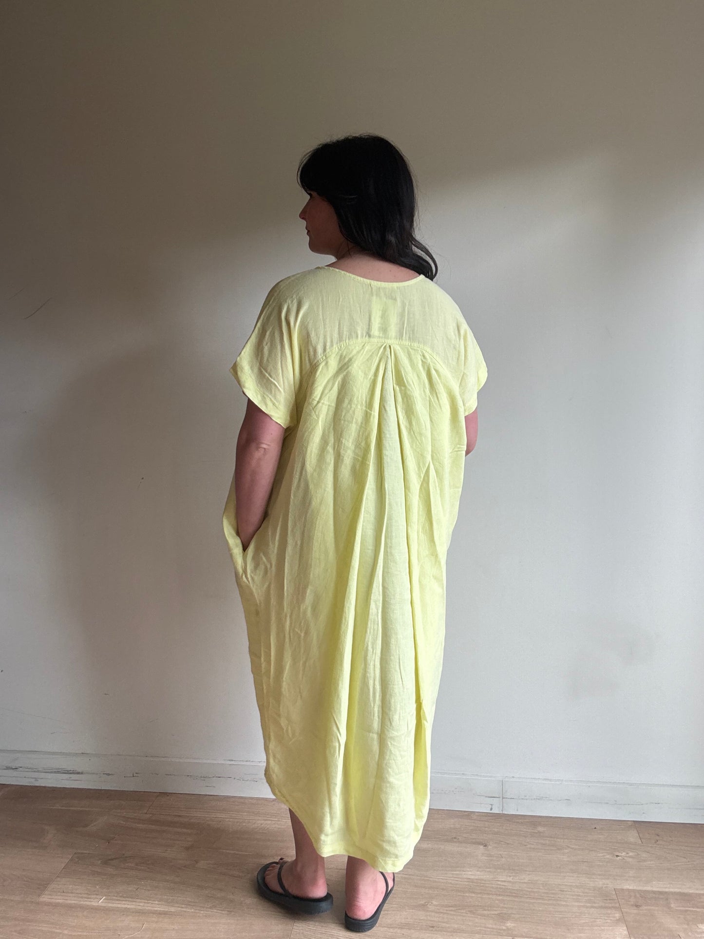 Black Crane Pure Linen Bud Dress, M-L