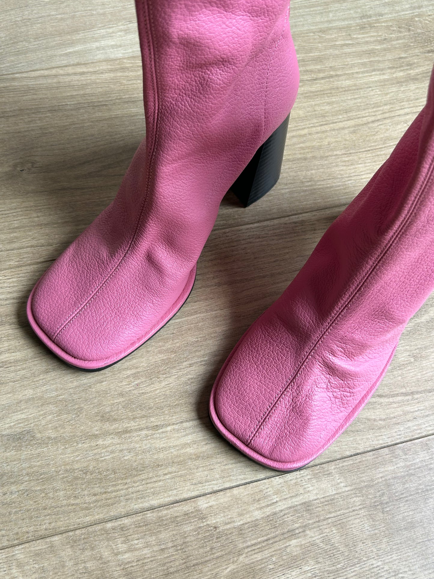 Pink Mango Grained Leather Block Heel Boot, 39