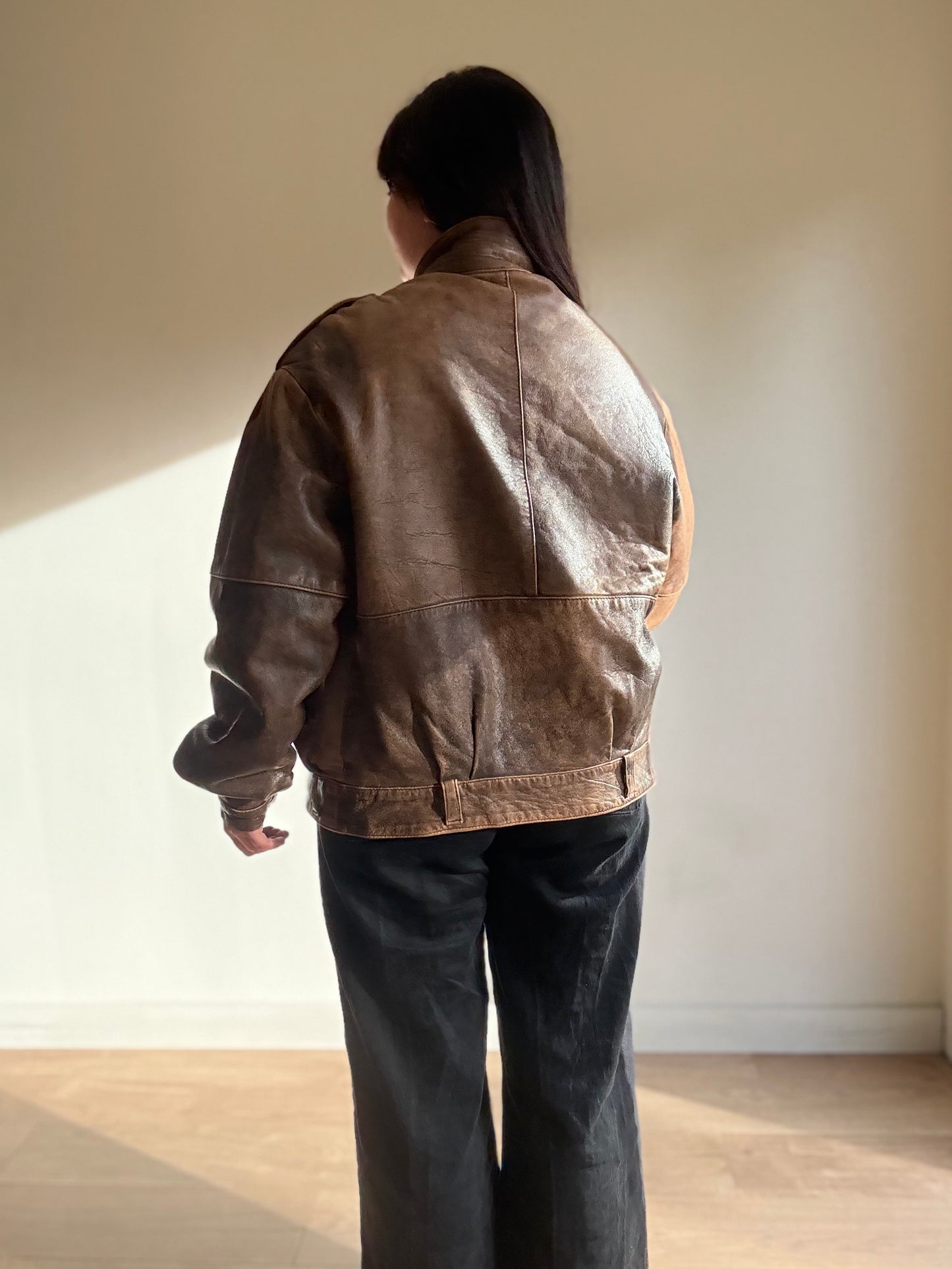 Vintage Leather Faded Aviator Bomber, M-L