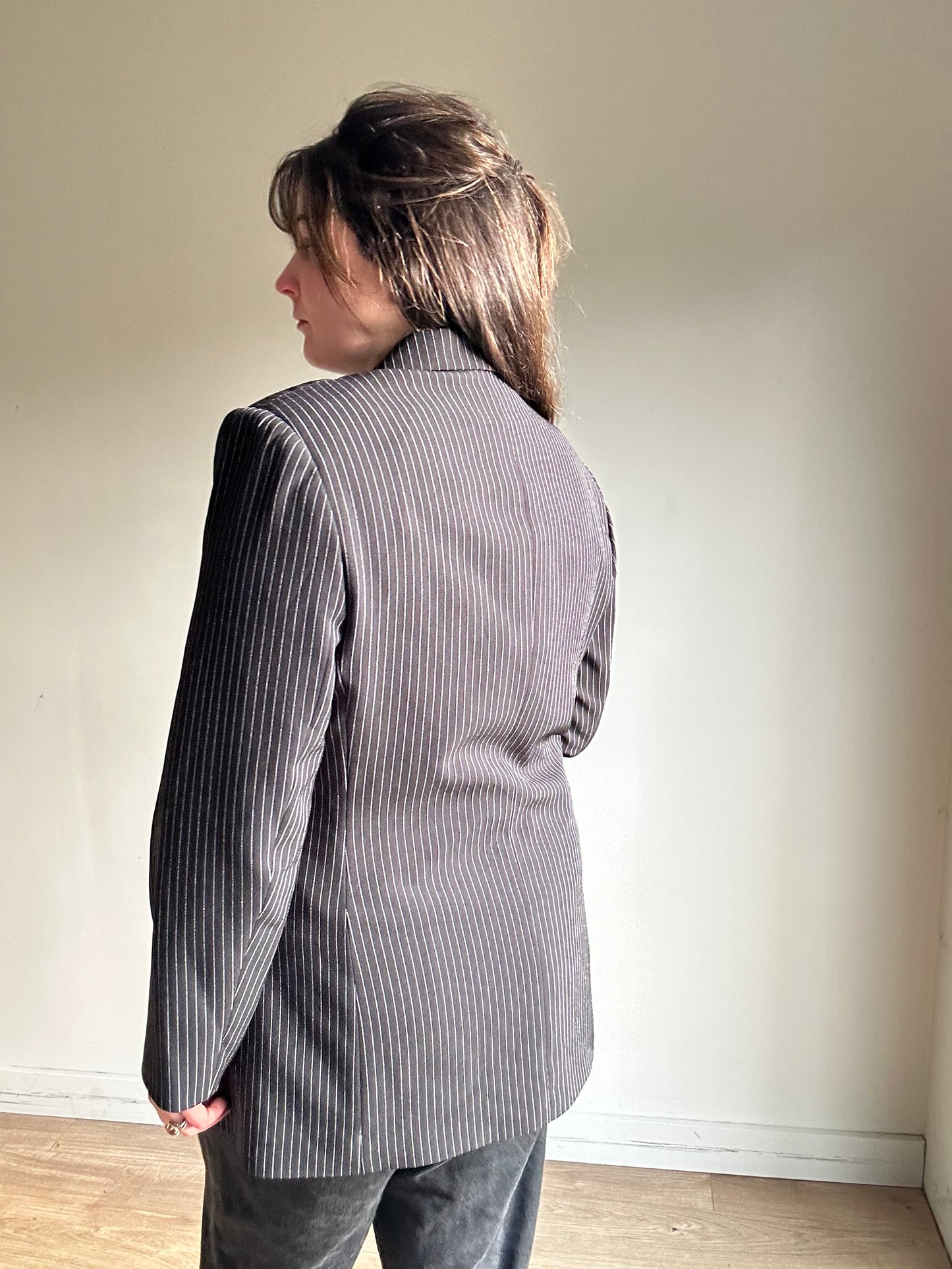 Black Vintage Pinstripe Blazer, 12