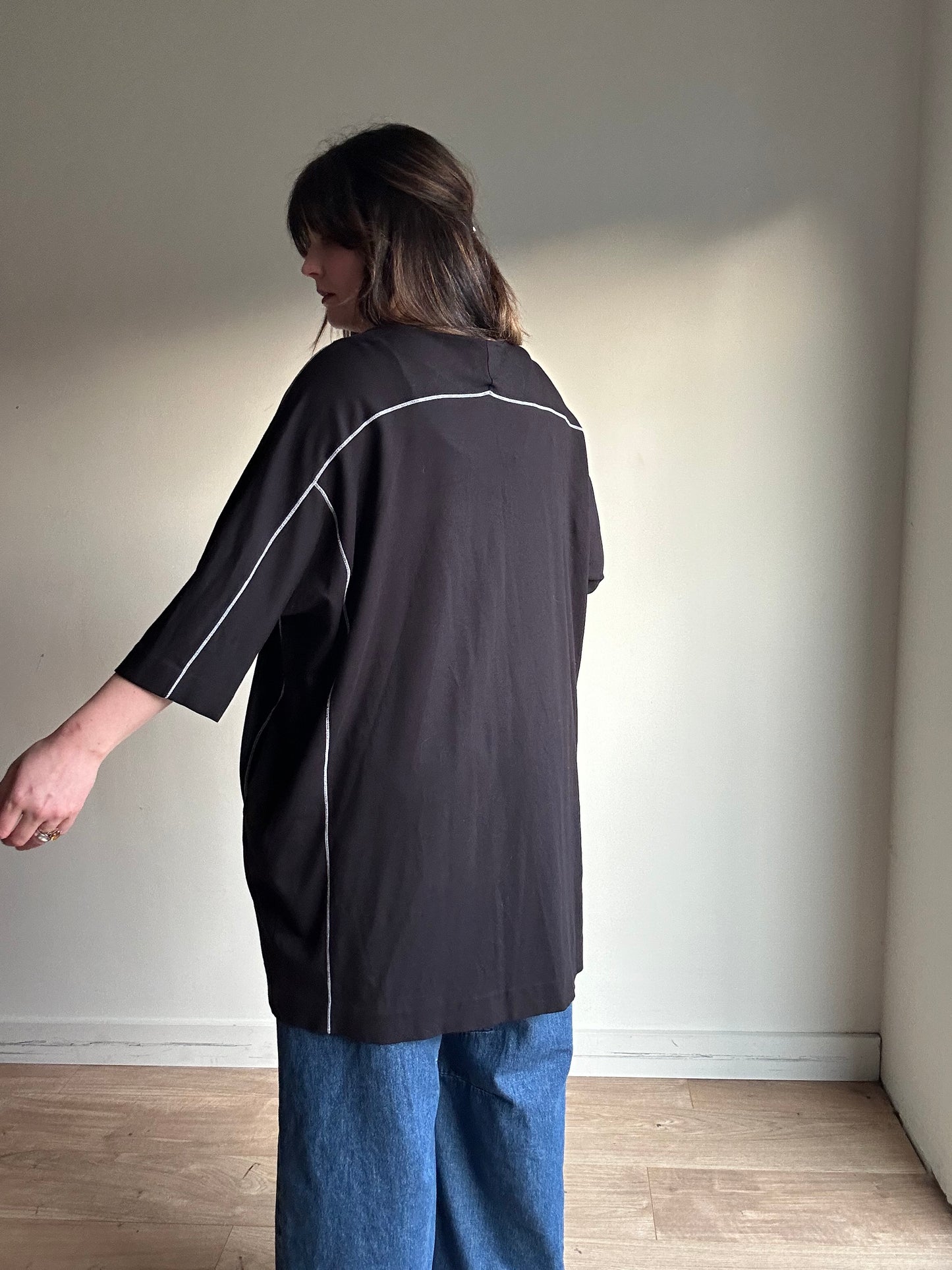 Black COS Contrast Stitch Jersey Dress, S Oversized