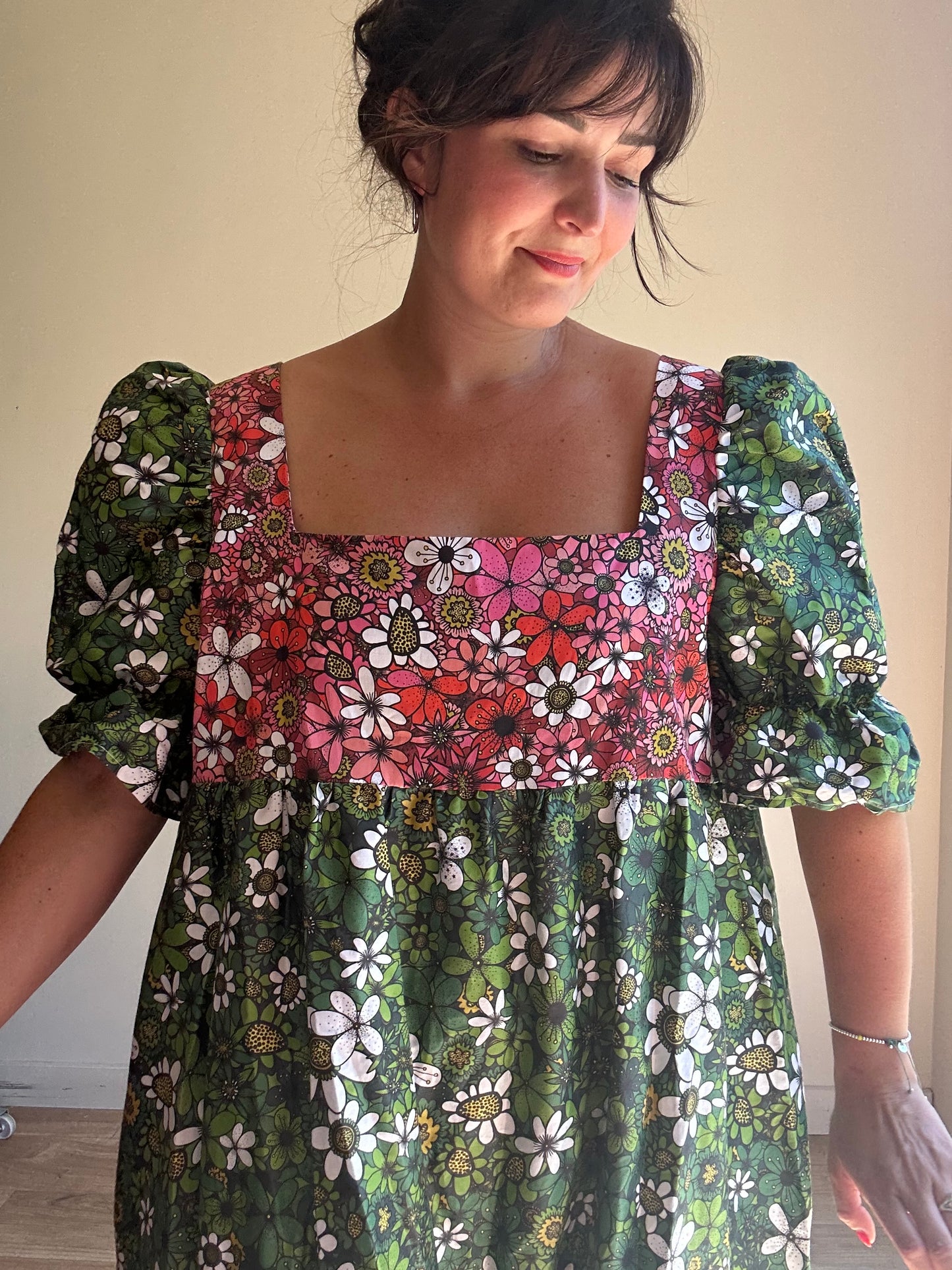 Mary Benson Zelda Dress in Pink & Green Floral, XL