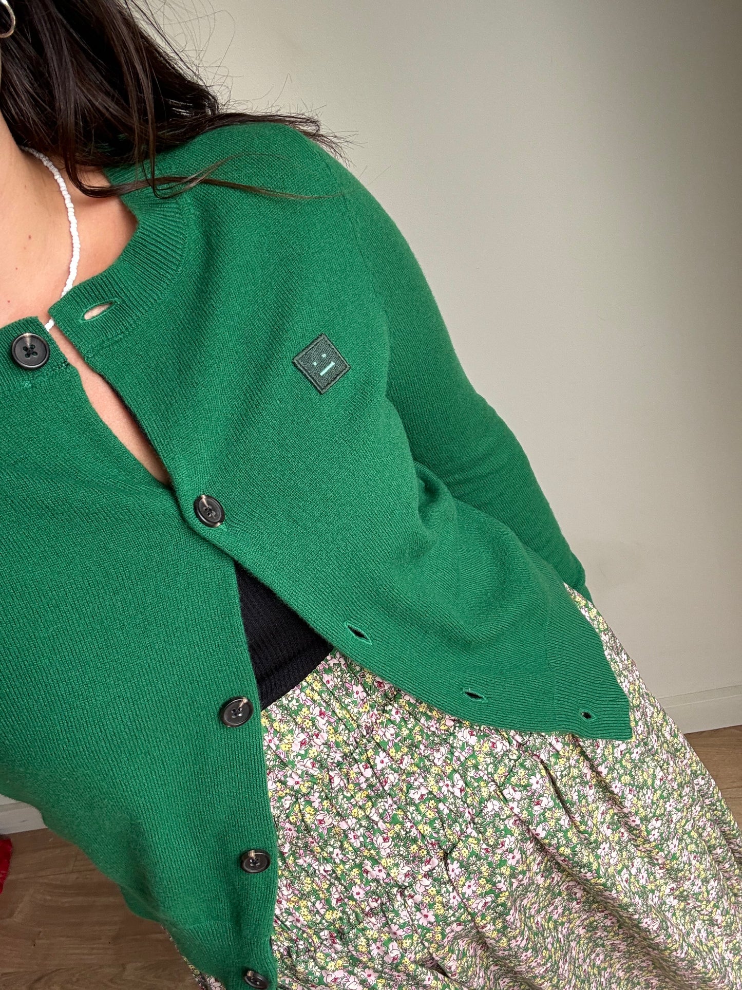 Acne Studios Keva Face-Patch Wool Cardigan, M