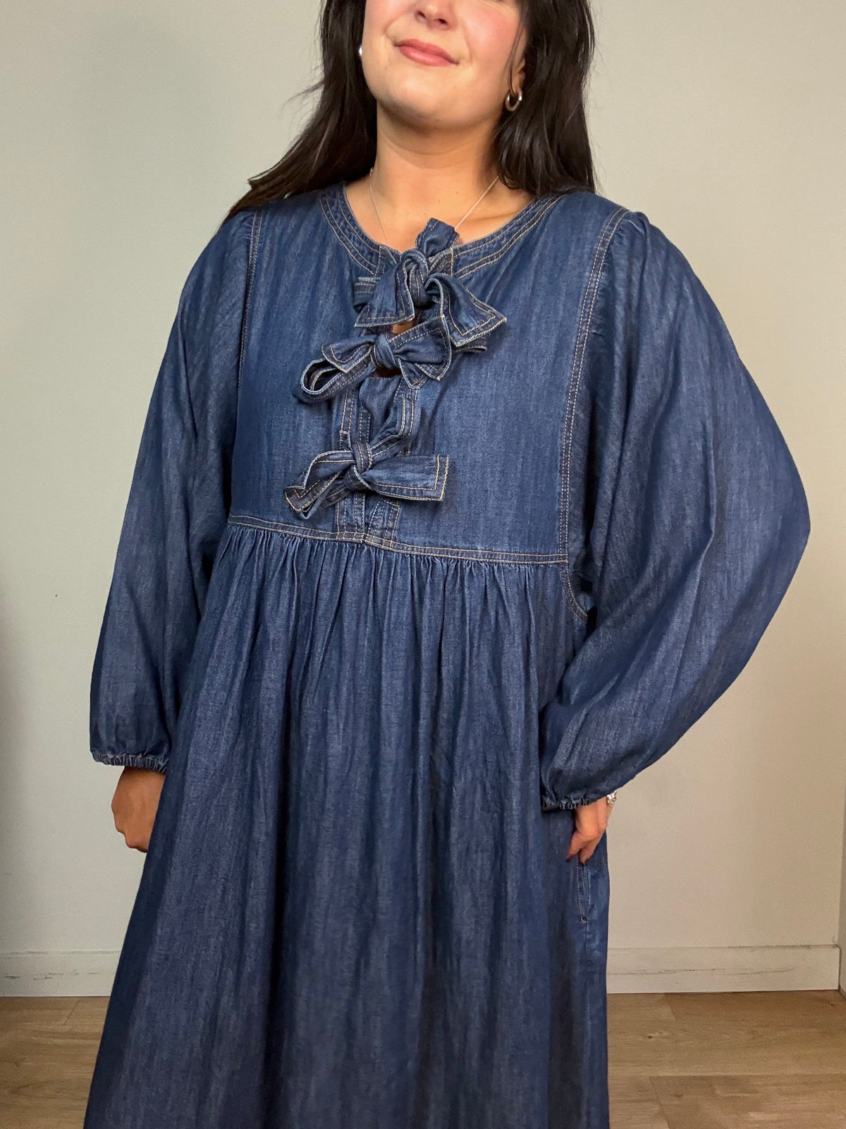 Bonte Amber Denim Tie Front Dress, 12