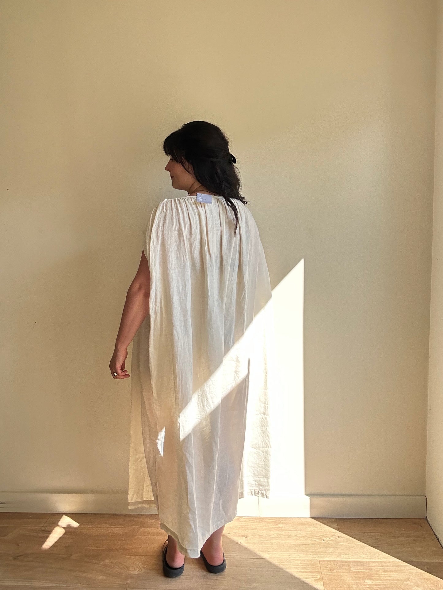 Black Crane Gathered Shoulder Maxi Dress, One Size