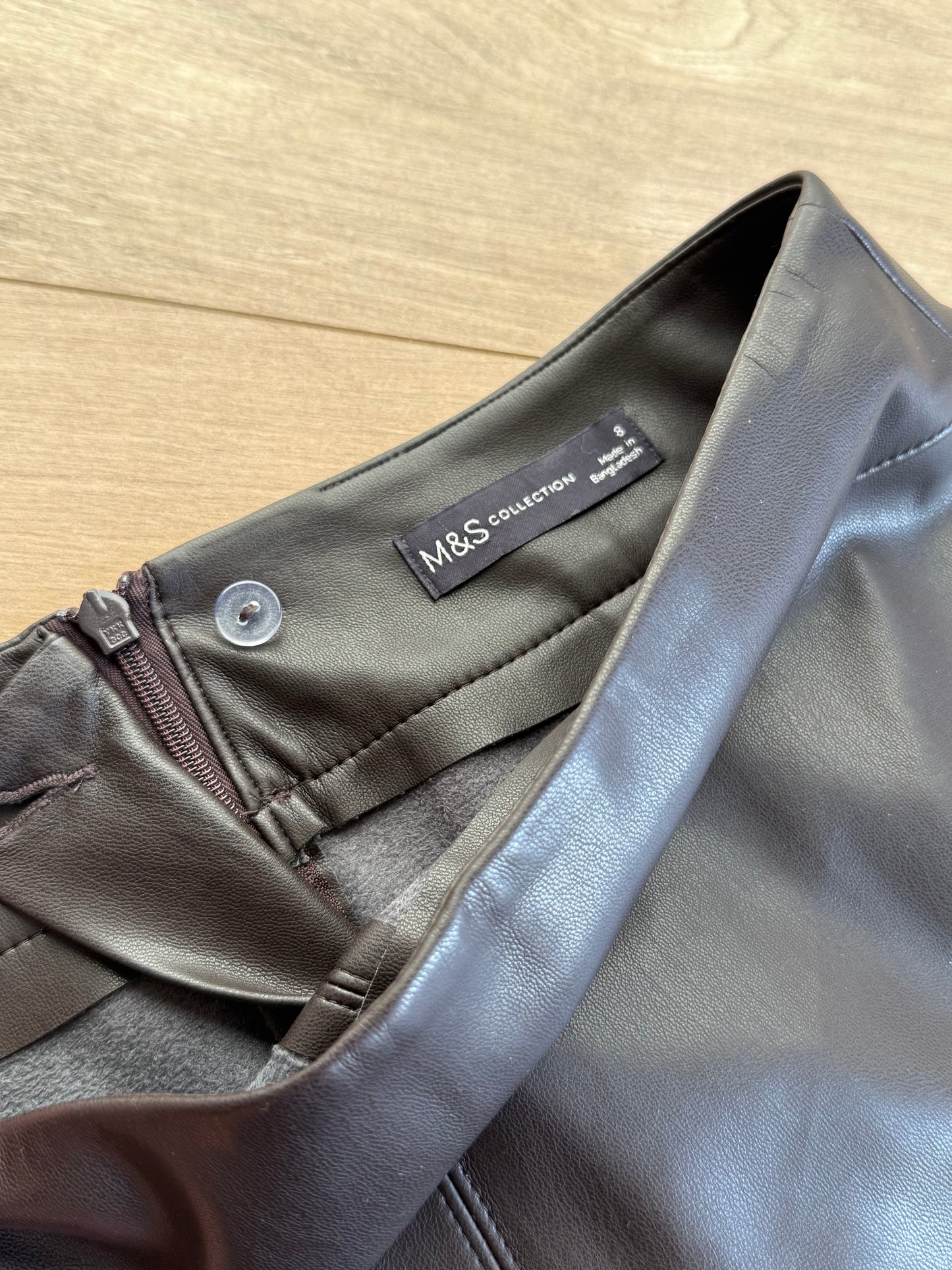 Brown M&S Faux Leather A-Line Skirt, 8