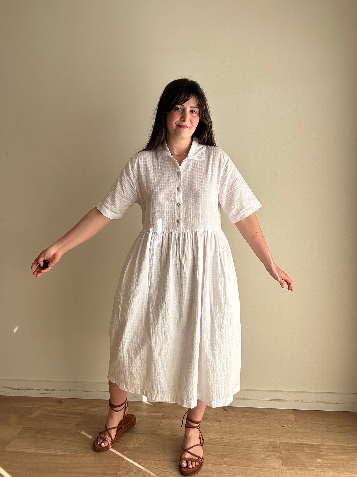 Folk Cotton Grid Shirt Dress, XL