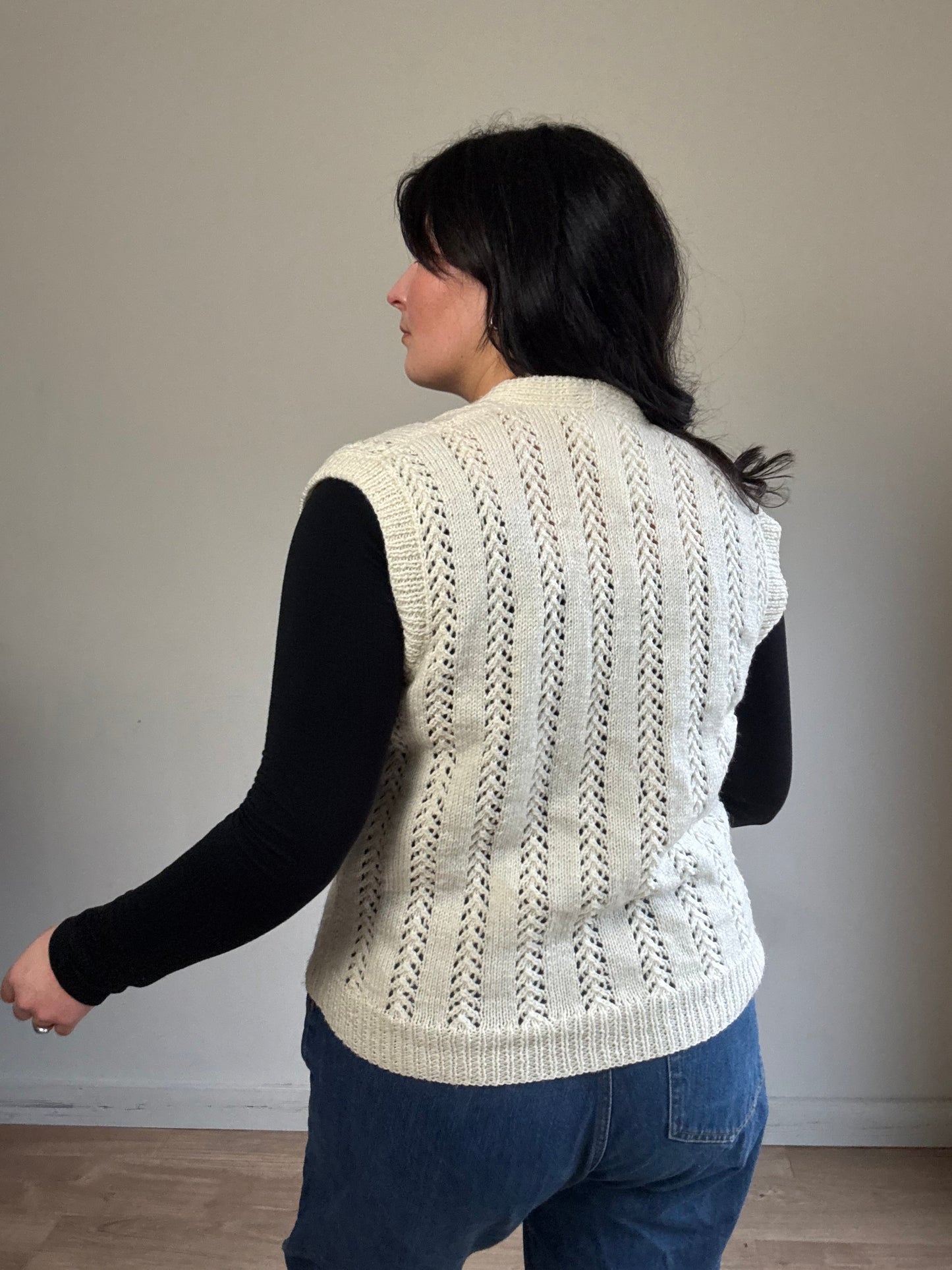 Hand-knit Crochet Flower Vest, L