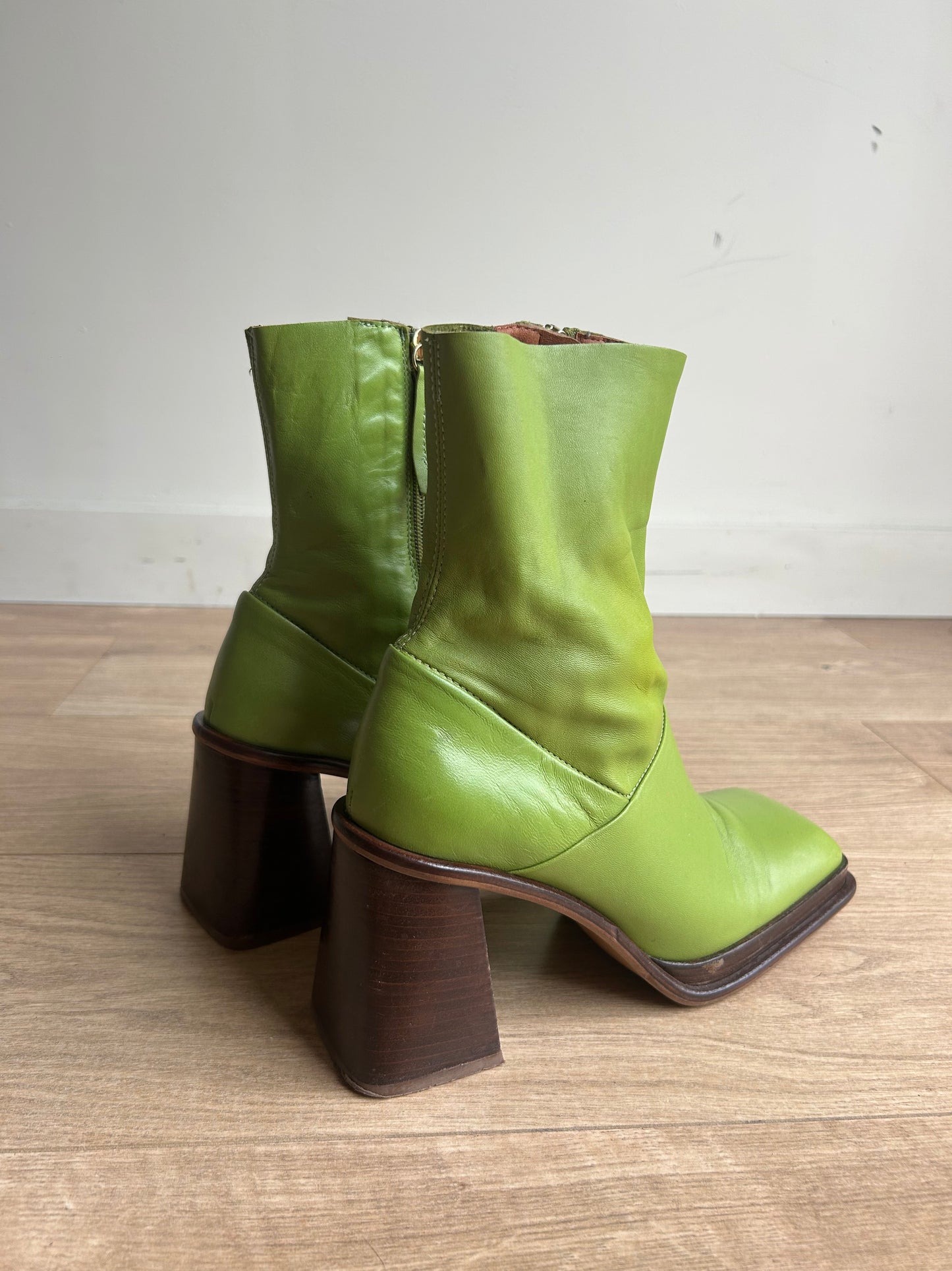 Green Asos Leather Square Toe Boots, 7