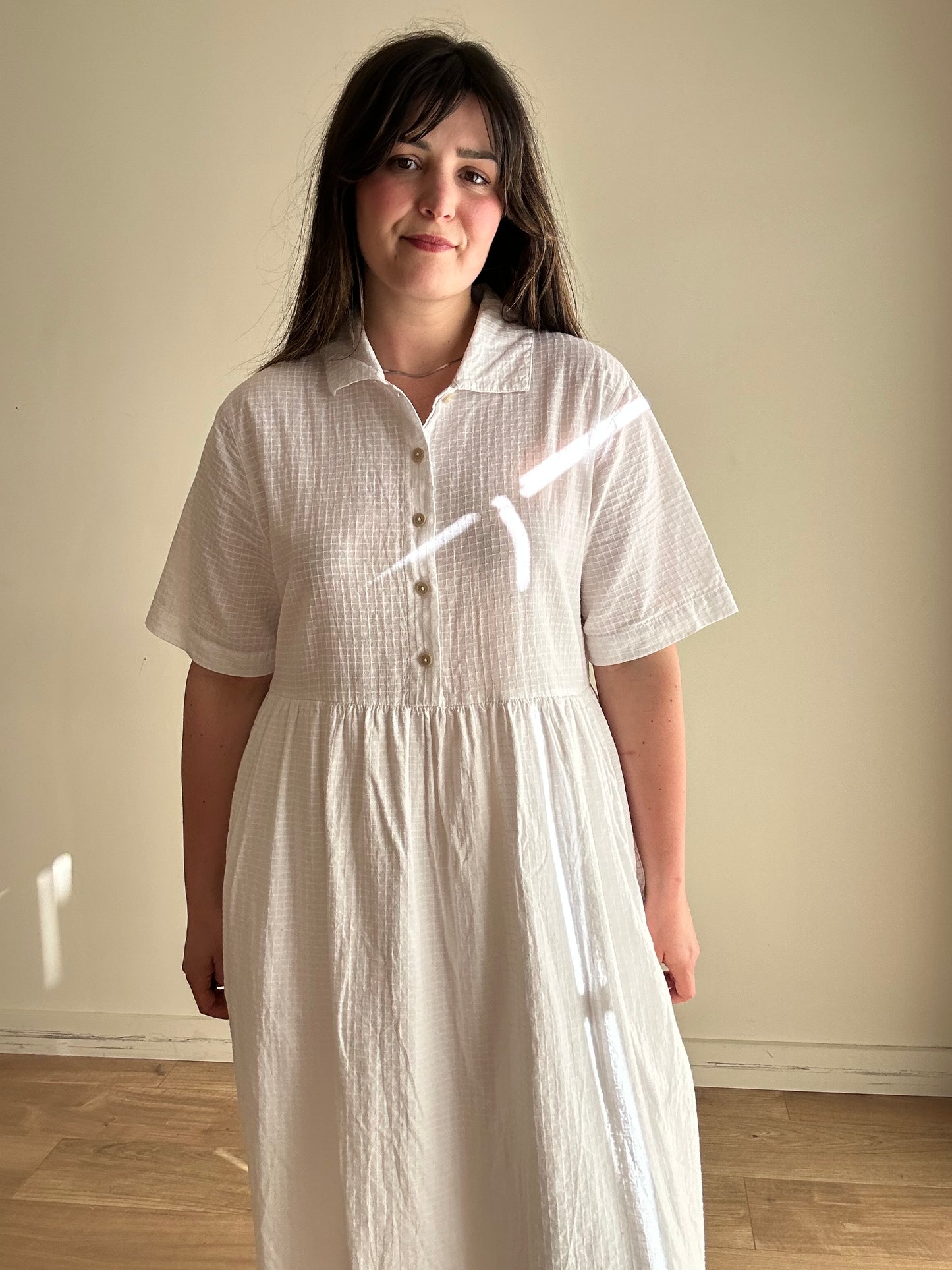 Folk Cotton Grid Shirt Dress, XL