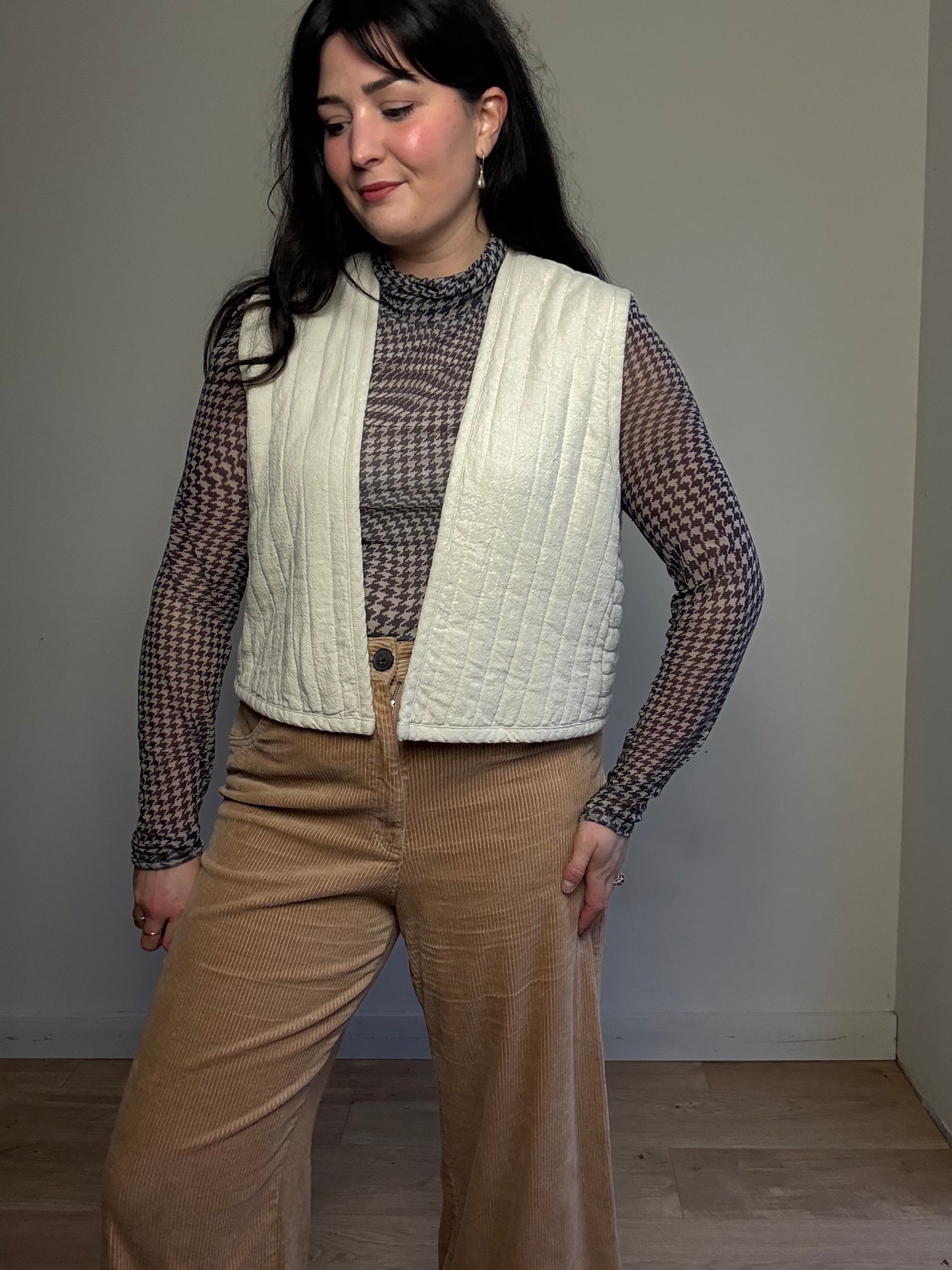 Black Crane Quilted Stripe Waistcoat Vest, XS/S