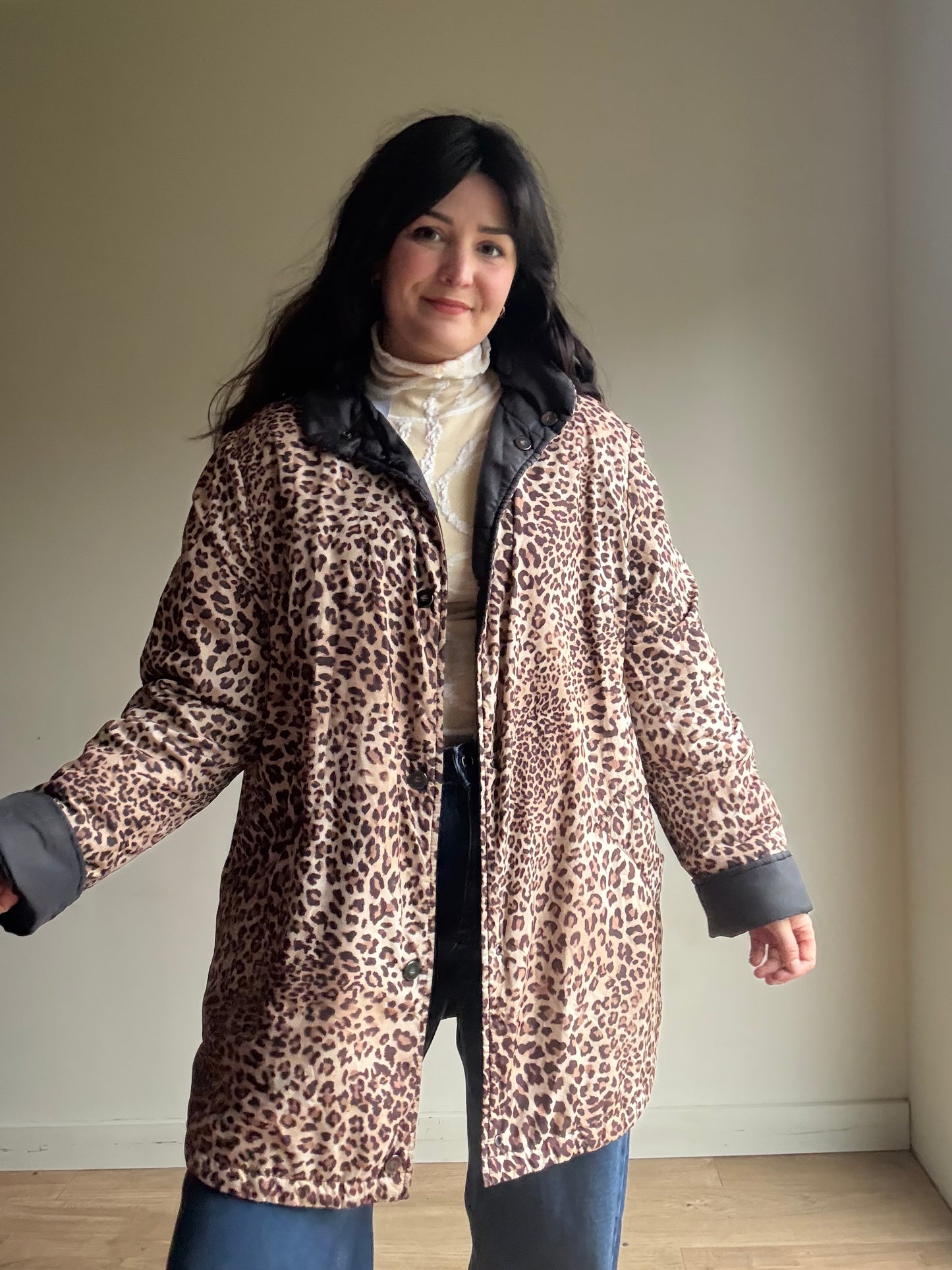 Reversible Leopard Puffer Coat, XL