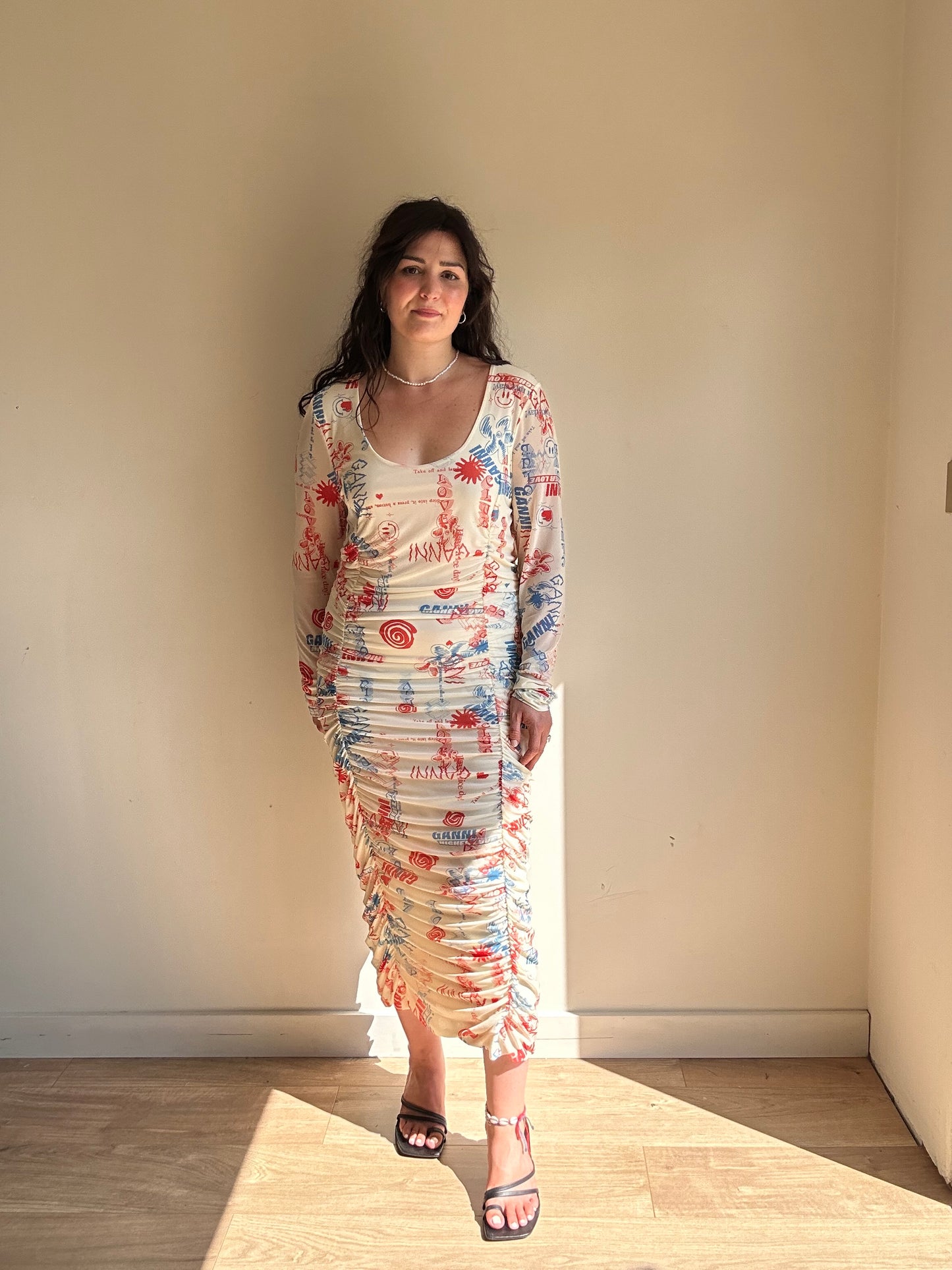 Ganni Graffiti Print Rouched Dress, 44