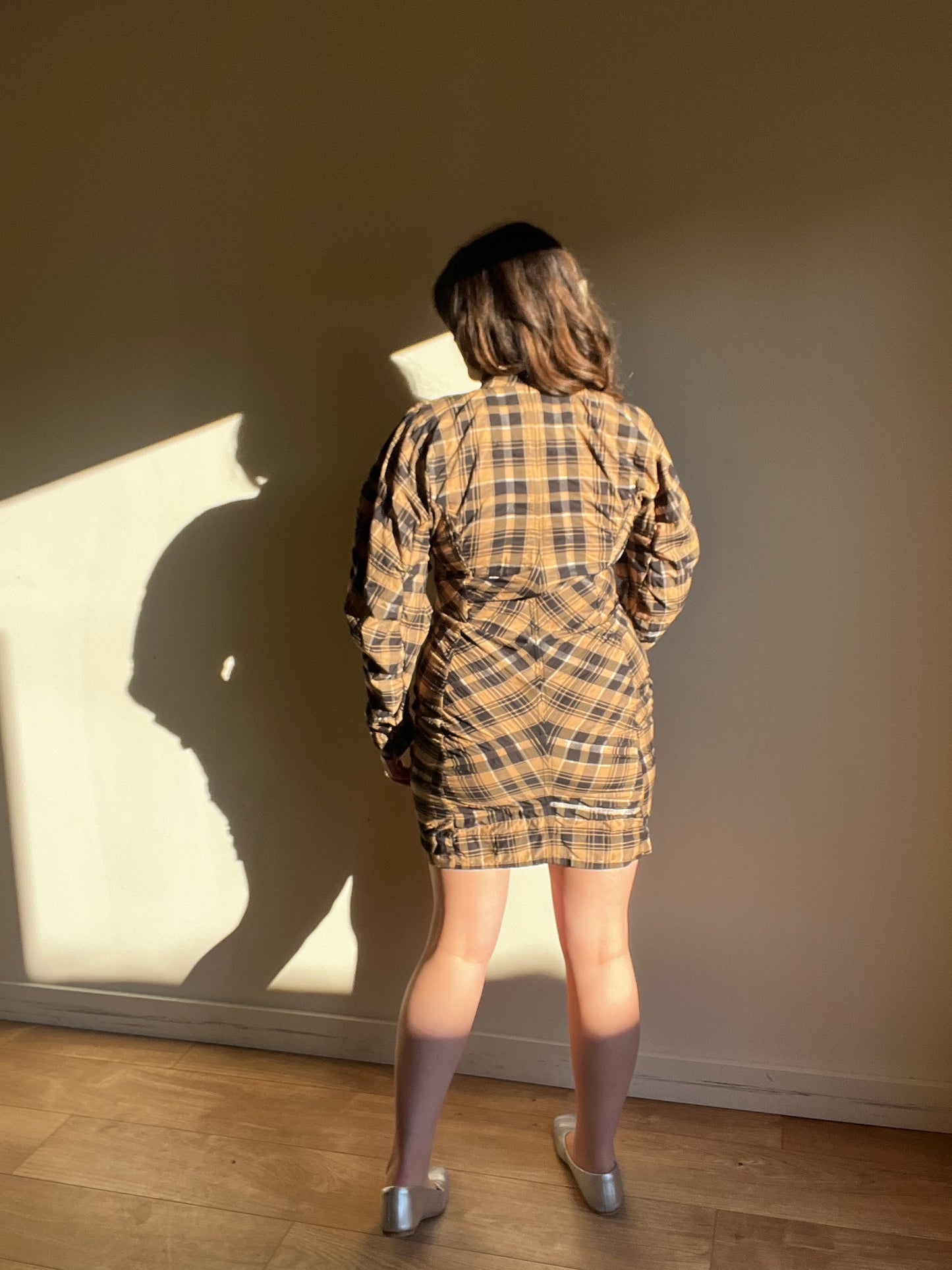 Ganni Check High Neck Mini Dress, 40