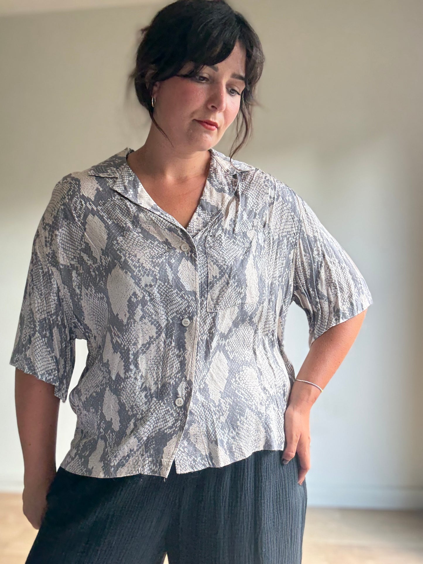 H&M Snakeprint Resort Shirt, M
