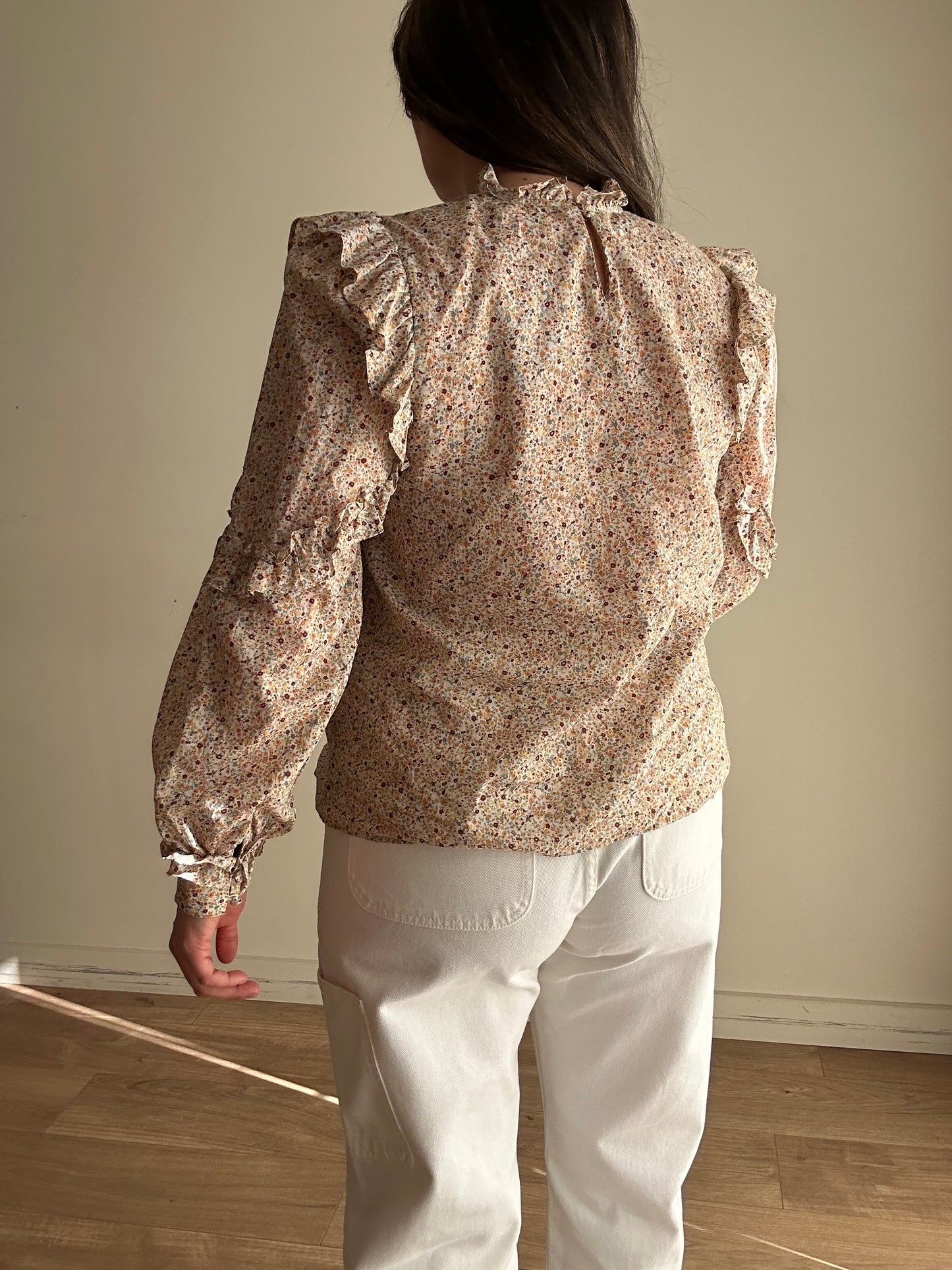 Sezane Emmy Frill Floral Blouse, 40