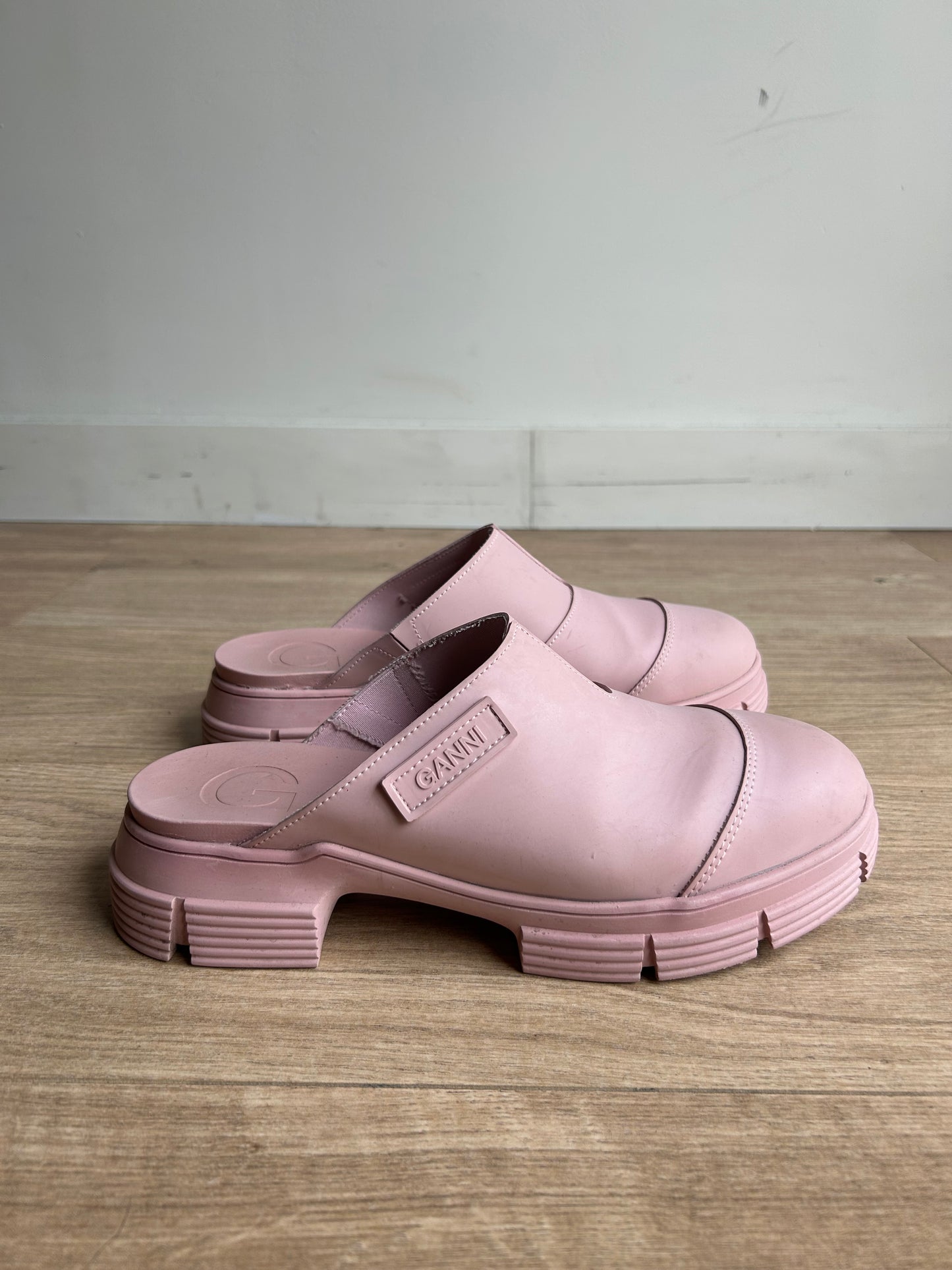 Pink Ganni Rubber City Mules, 39