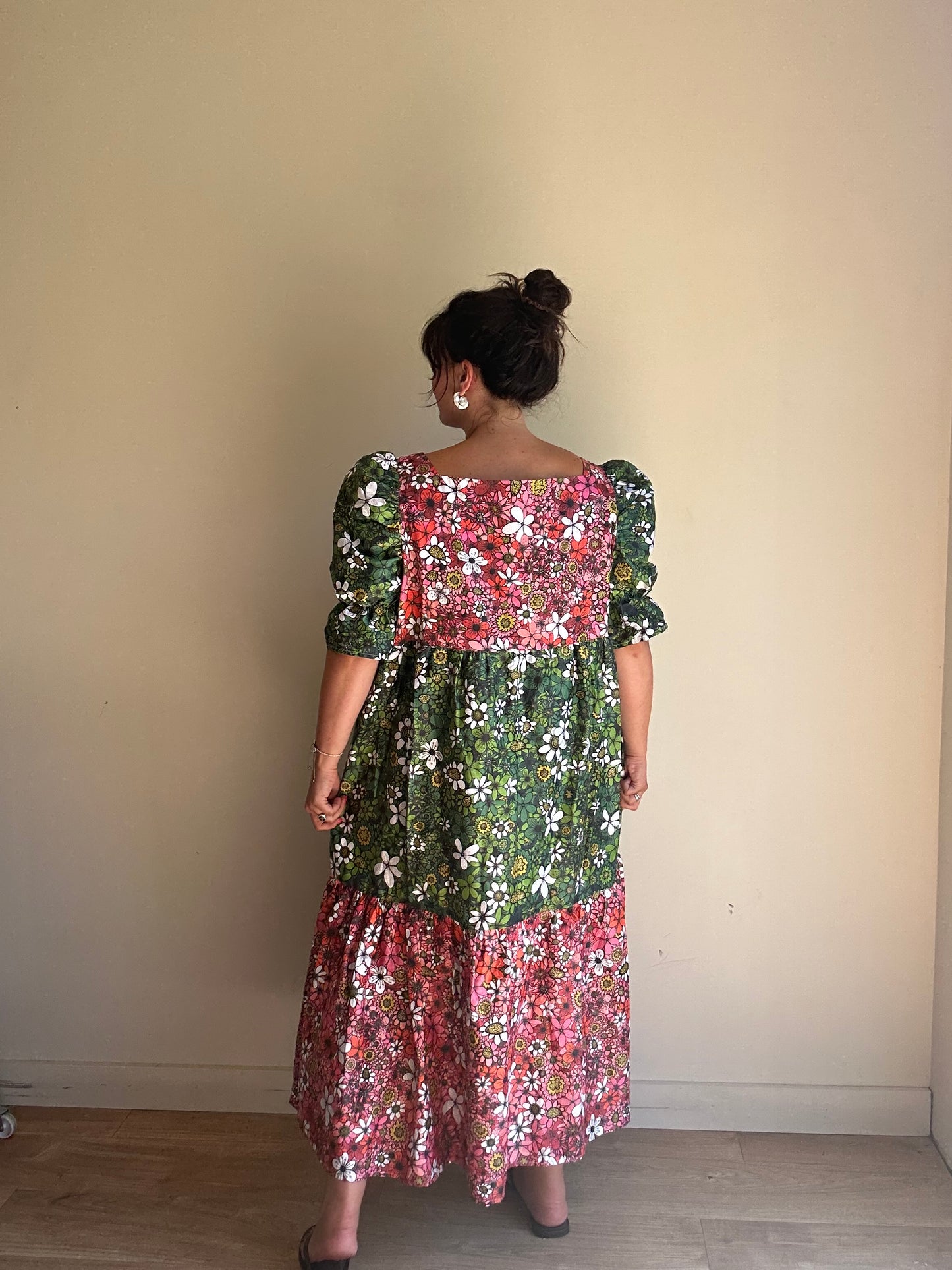 Mary Benson Zelda Dress in Pink & Green Floral, XL