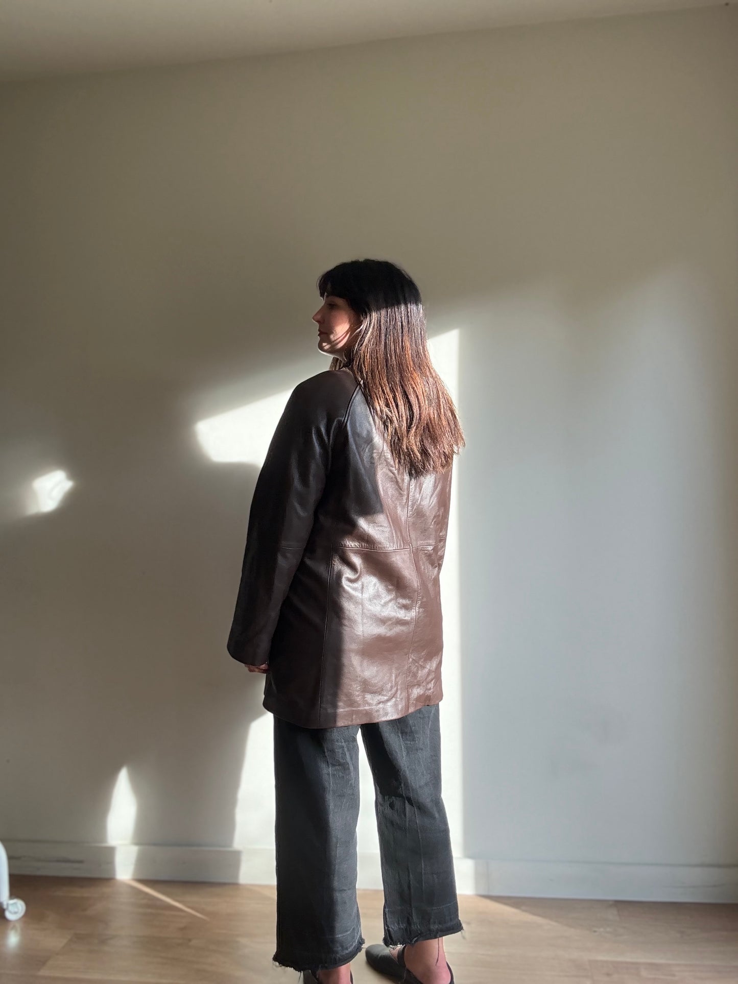 Brown Vintage M&S Butter Soft Leather Long Jacket, 12-14