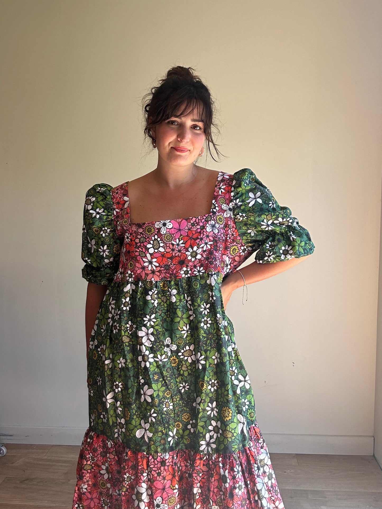 Mary Benson Zelda Dress in Pink & Green Floral, XL