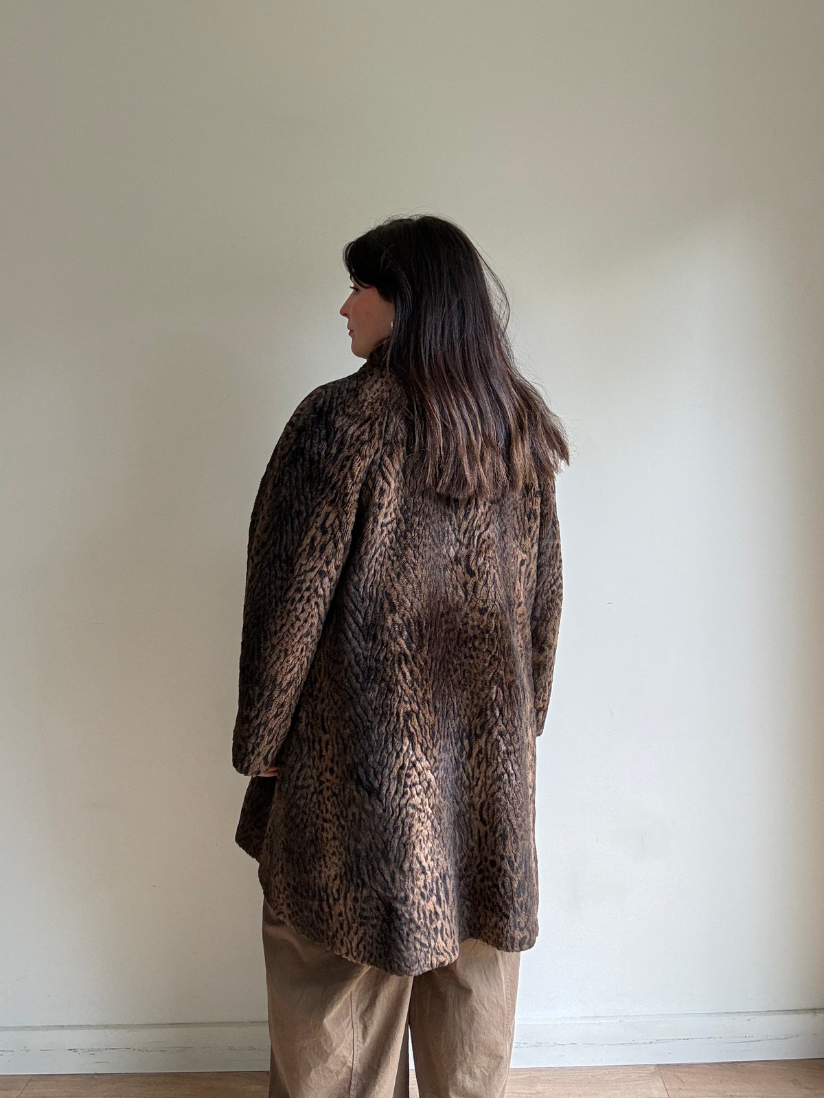 Vintage Jaeger Leopard Faux Fur Coat, M-L