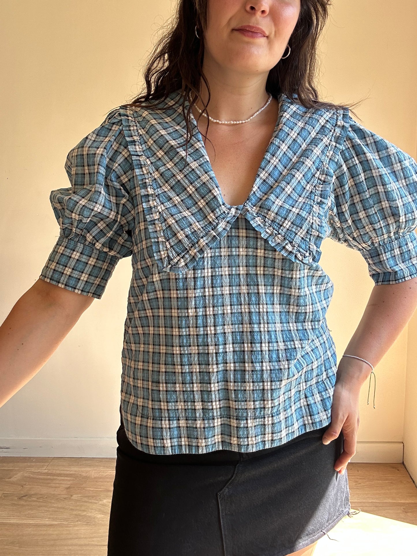 Ganni Check Collared Blouse, 40