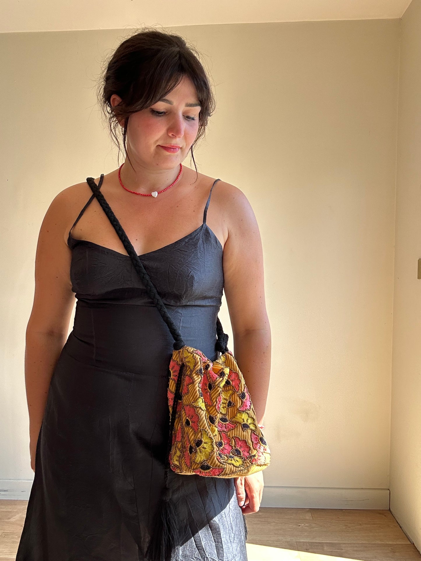Beaded Pouch Bag, One Size