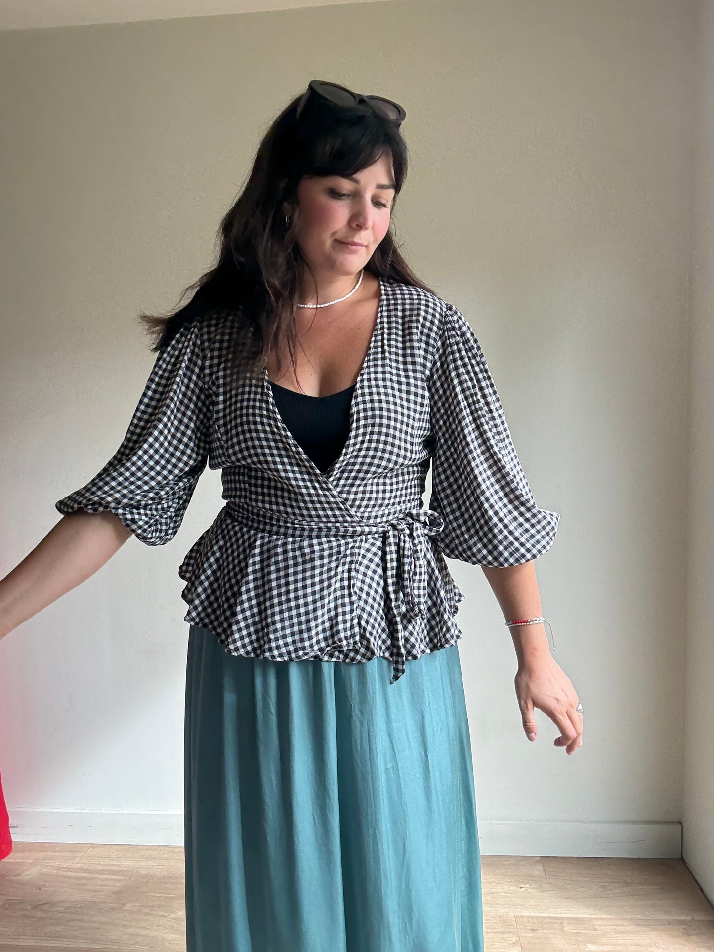 Ganni Gingham Wrap Blouse, 10-12